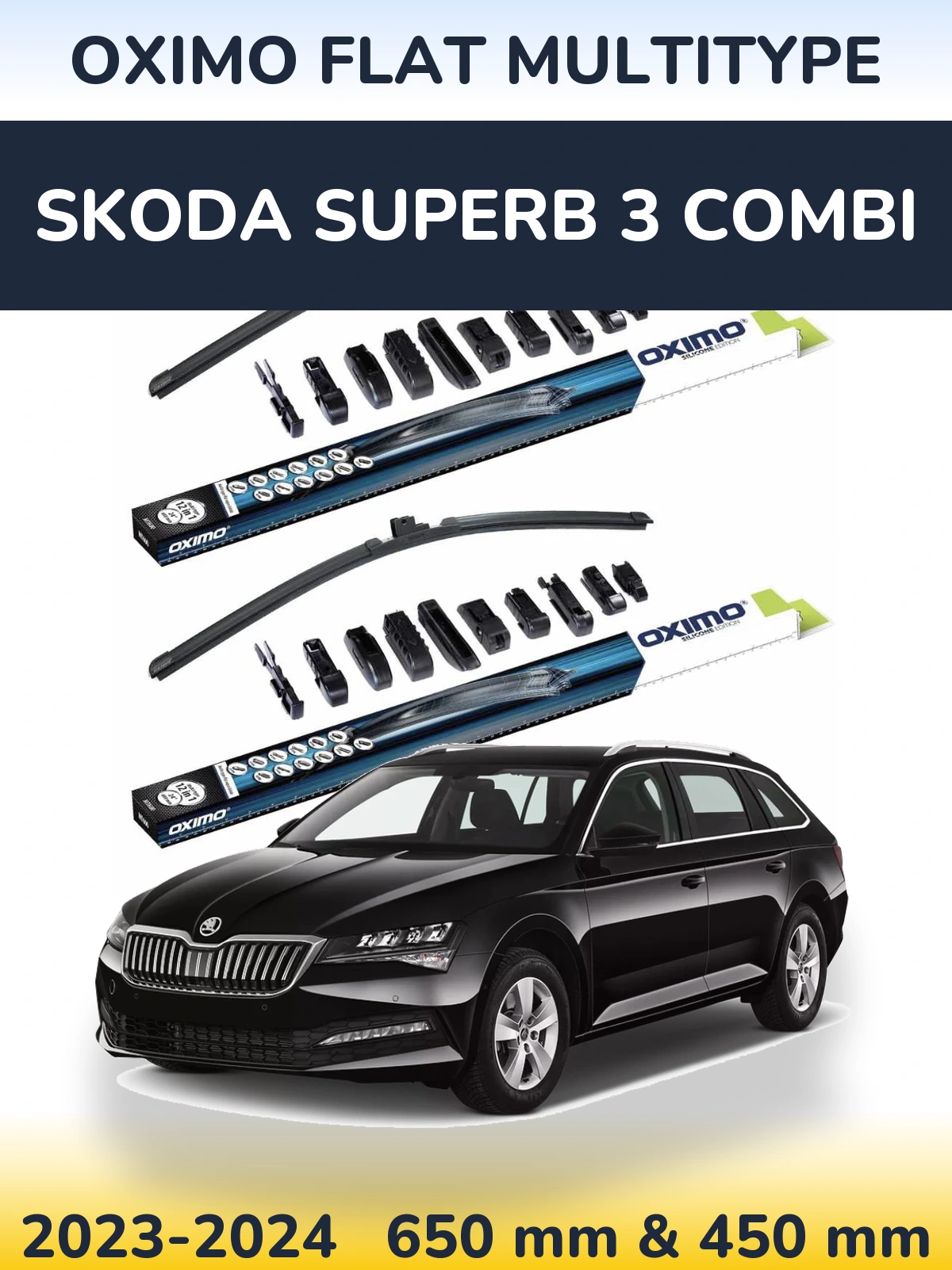 Комплект передніх щіток Oximo Flat MultiТипe 650 & 450 мм для Skoda Superb 3 Combi 2023-2024