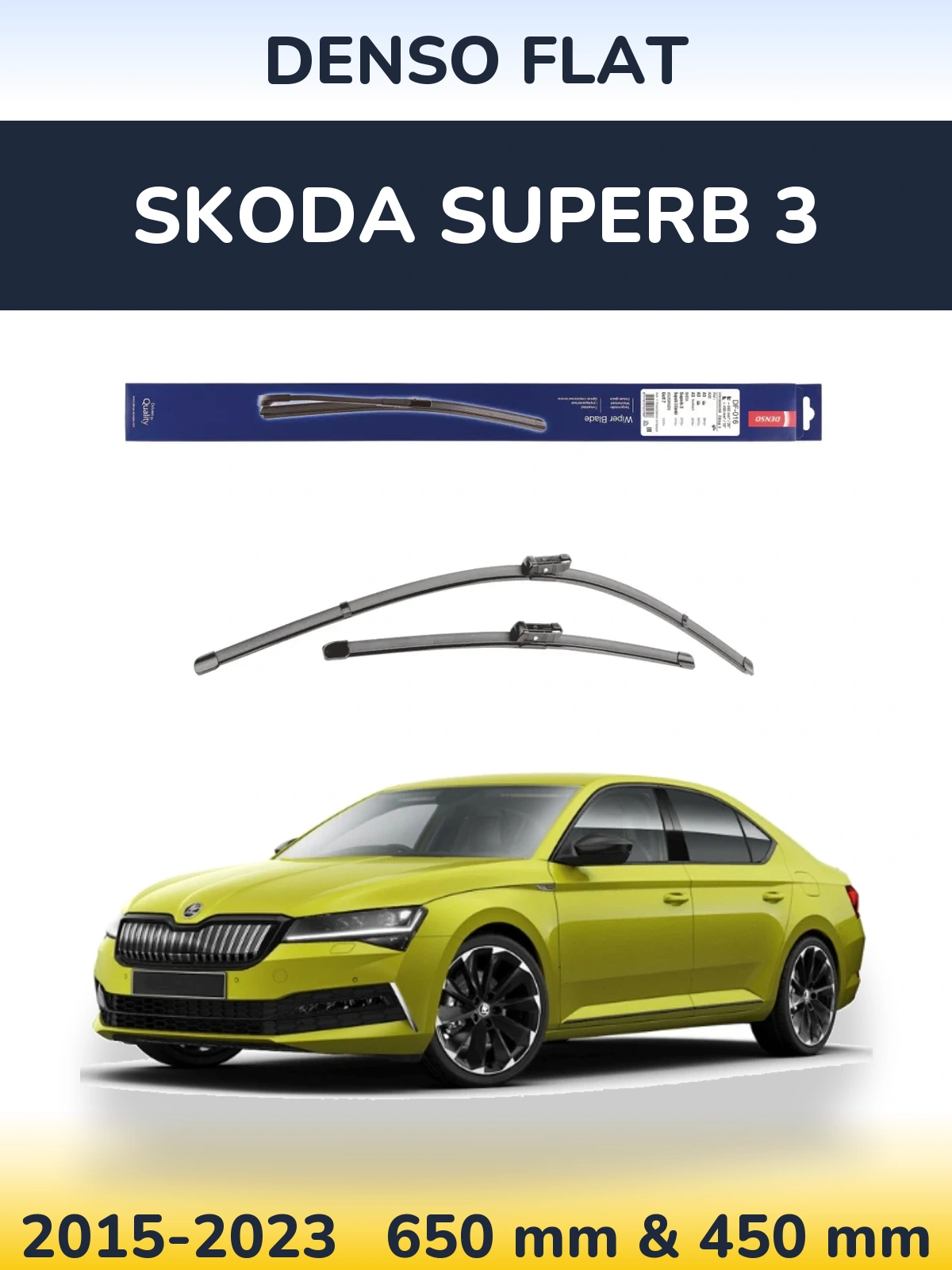 Front wiper blade set Denso Flat 650 & 450 mm for Skoda Superb 3 2015-2023