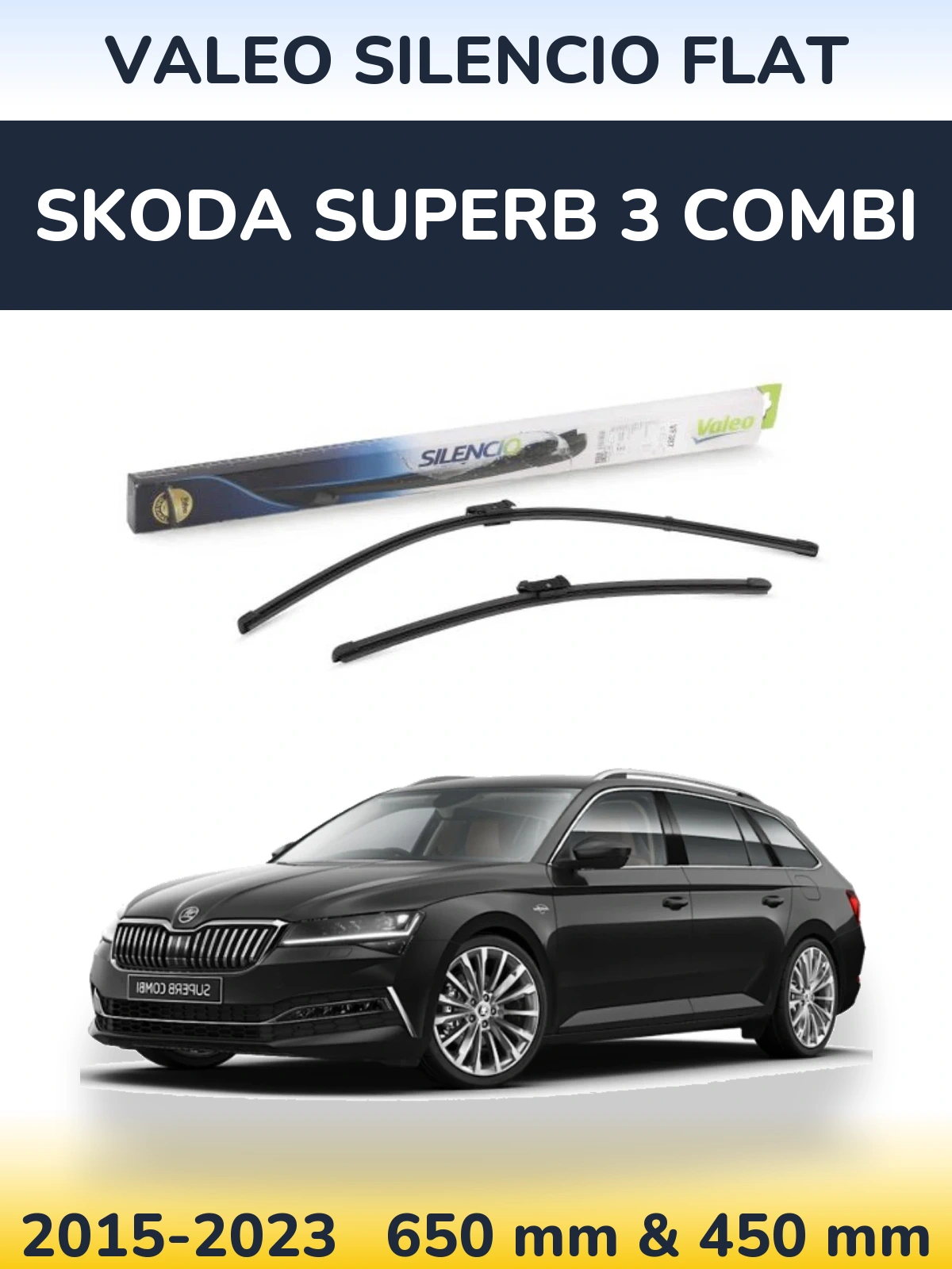 Front wiper blade set Valeo Silencio Flat 650 & 450 mm for Skoda Superb 3 Combi 2015-2023