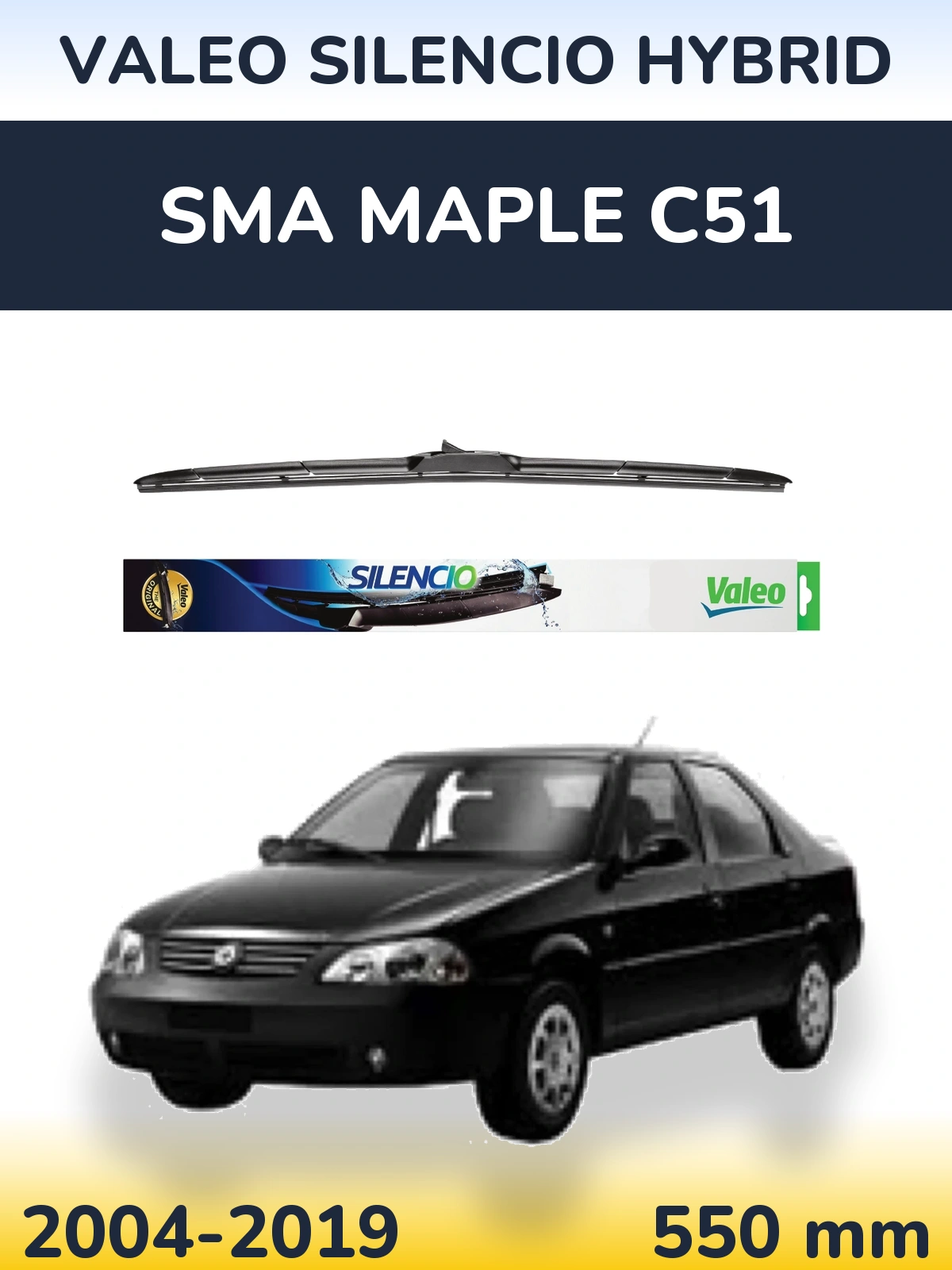 Front wiper blade Valeo Silencio Hybrid 550 mm for SMA Maple C51 2004-2019