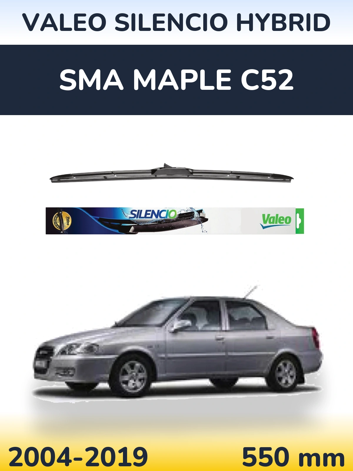 Front wiper blade Valeo Silencio Hybrid 550 mm for SMA Maple C52 2004-2019