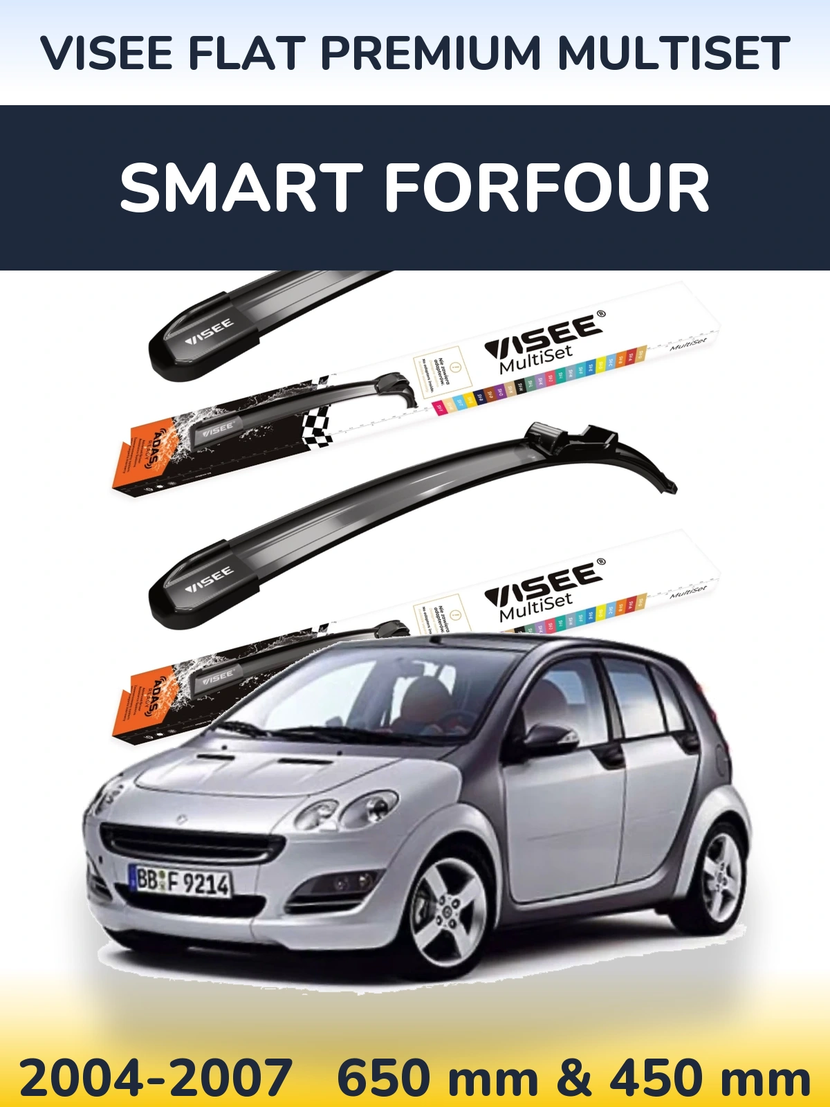 Front wiper blade set VISEE FLAT PREMIUM MultiSet 650 & 450 mm for Smart Forfour 2004-2007