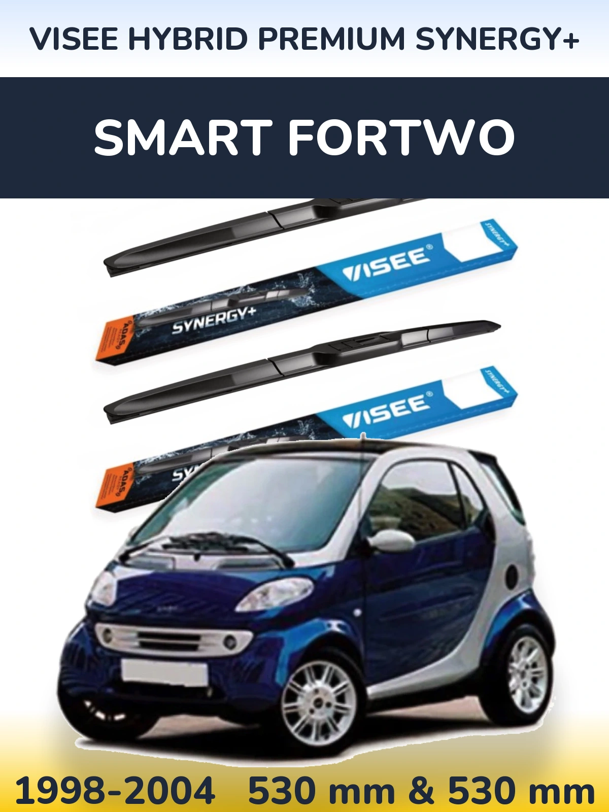 Front wiper blade set VISEE HYBRID PREMIUM SYNERGY+ 530 & 530 mm for Smart Fortwo 1998-2004