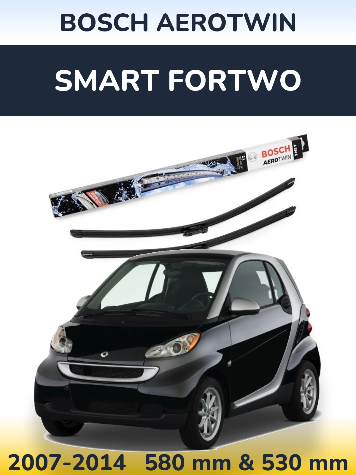 Front wiper blade set BOSCH AeroTwin 600 & 550 mm for Smart Fortwo 2007-2014