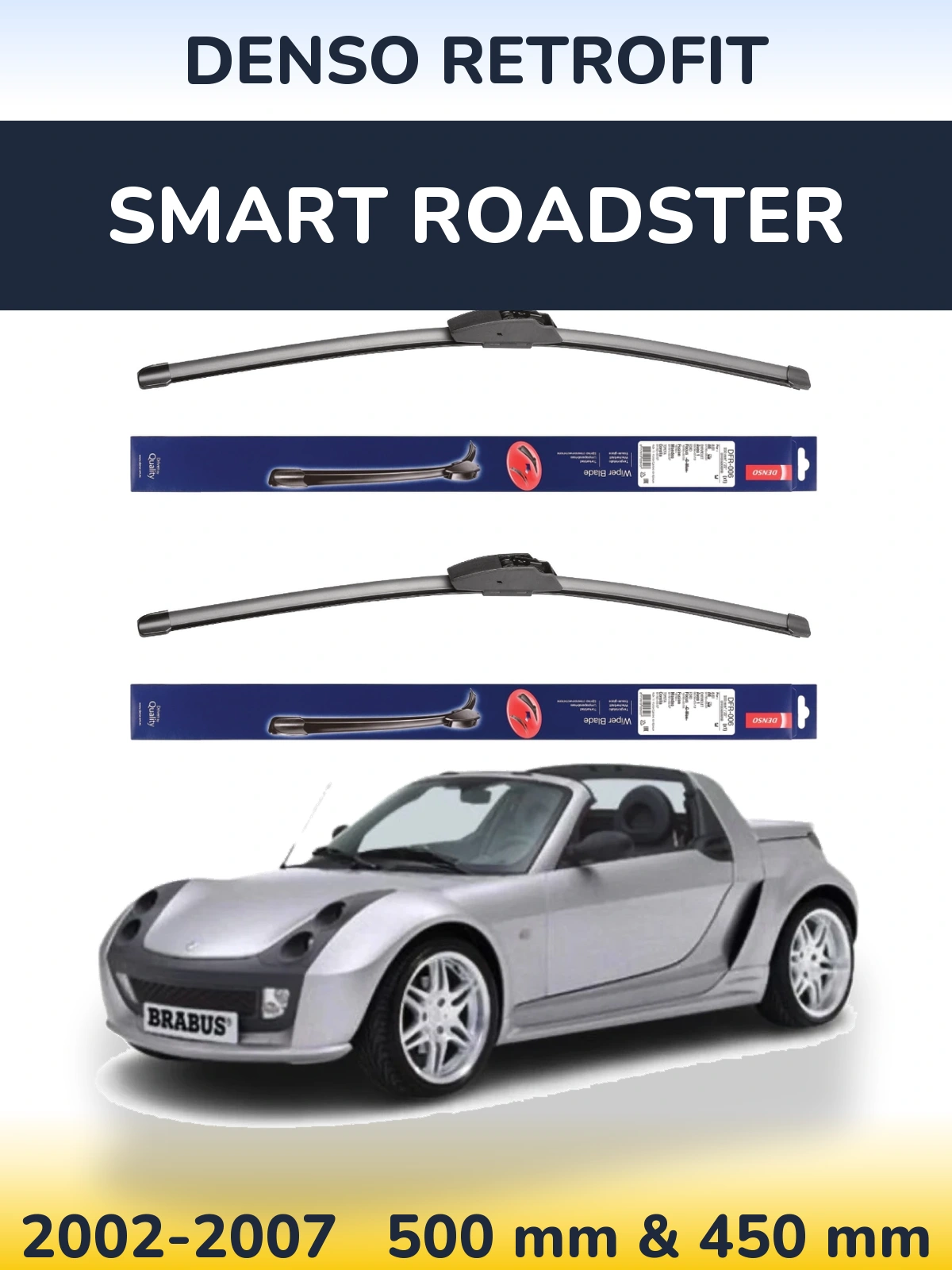 Комплект передних дворников Denso Retrofit 500 & 450 мм для Smart Roadster 2002-2007