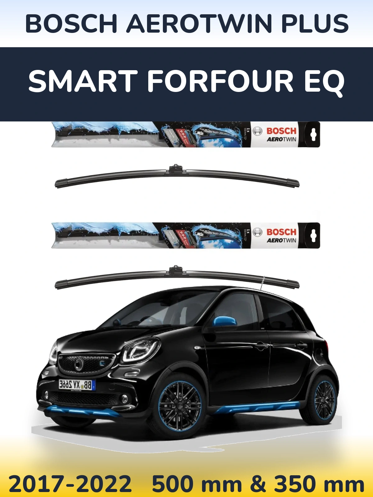 Комплект передніх щіток BOSCH AeroTwin Plus 500 & 350 мм для Smart Forfour EQ 2017-2022