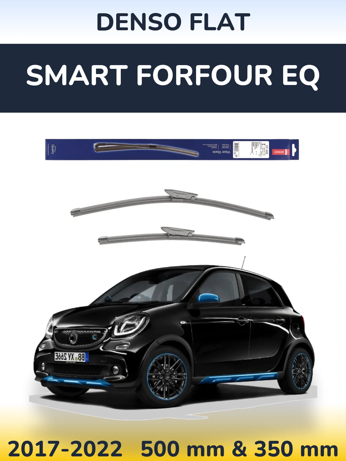 Front wiper blade set Denso Flat 500 & 350 mm for Smart Forfour EQ 2017-2022