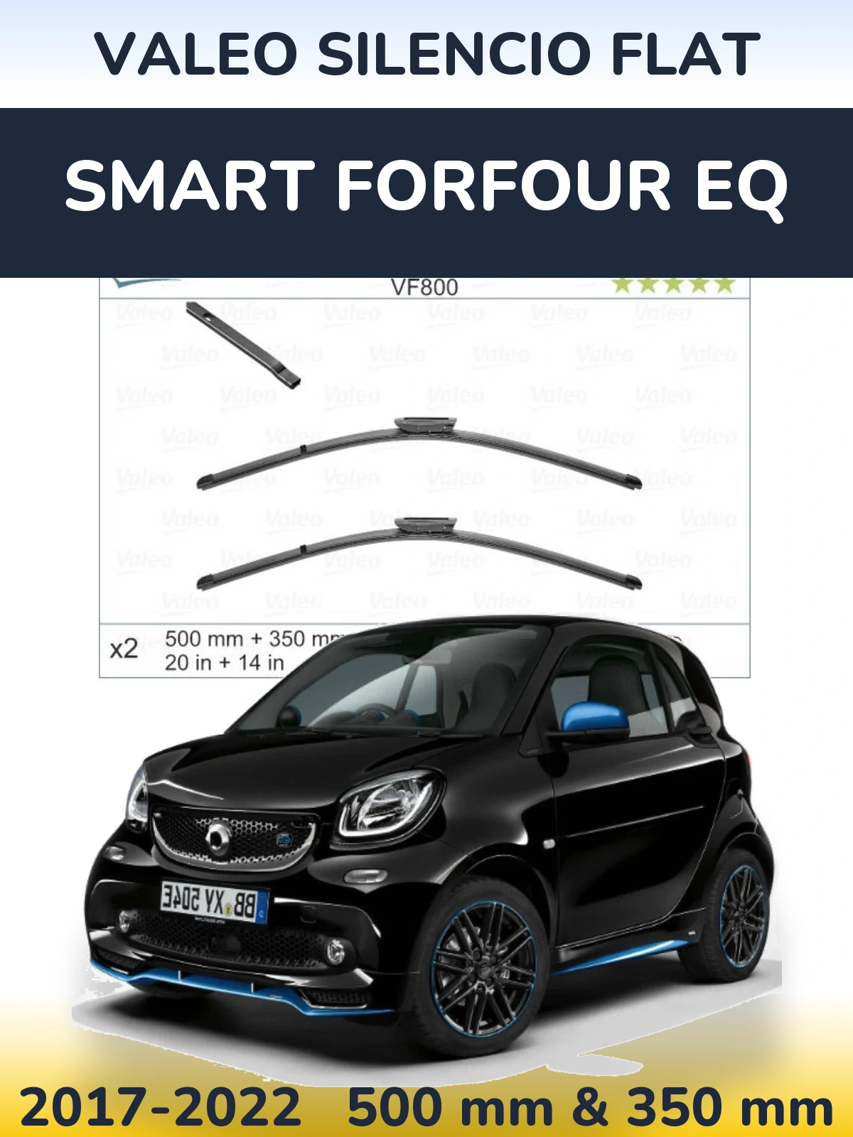 Front wiper blade set Valeo Silencio Flat 500 & 350 mm for Smart Forfour EQ 2017-2022