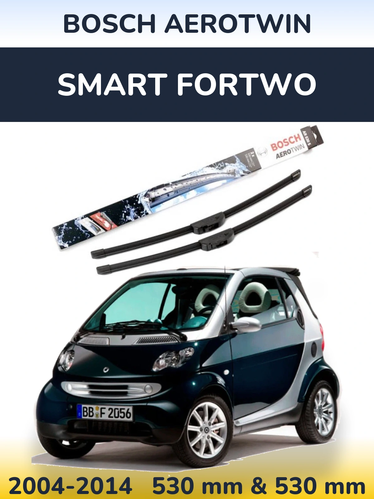 Комплект передніх щіток BOSCH AeroTwin 530 & 530 мм для Smart Fortwo 2004-2014