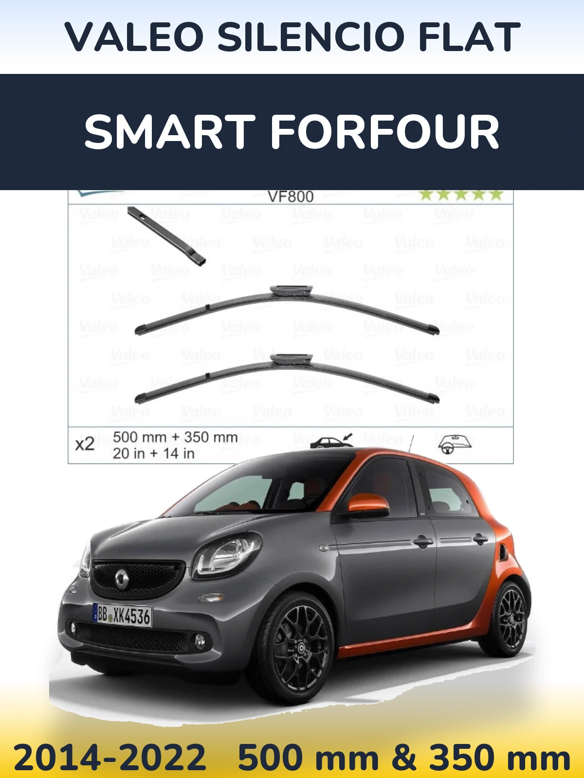 Front wiper blade set Valeo Silencio Flat 500 & 350 mm for Smart Forfour 2014-2022
