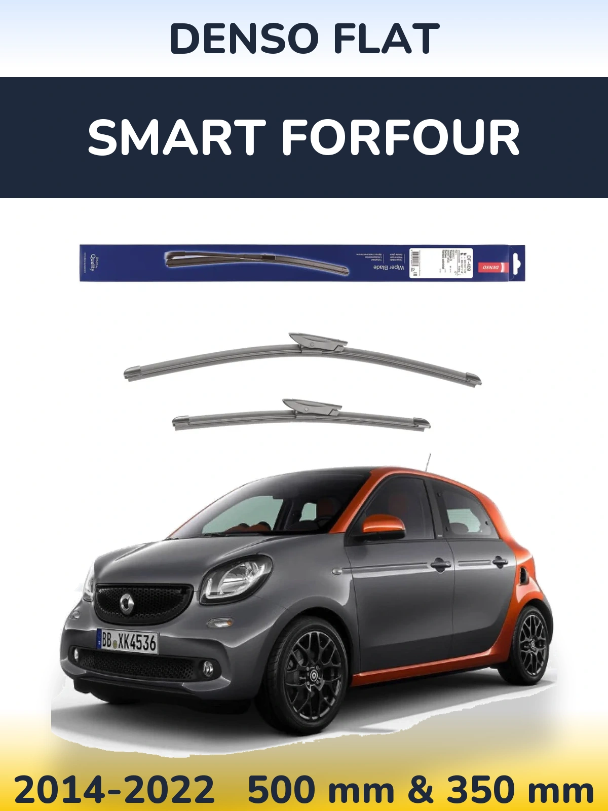 Front wiper blade set Denso Flat 500 & 350 mm for Smart Forfour 2014-2022