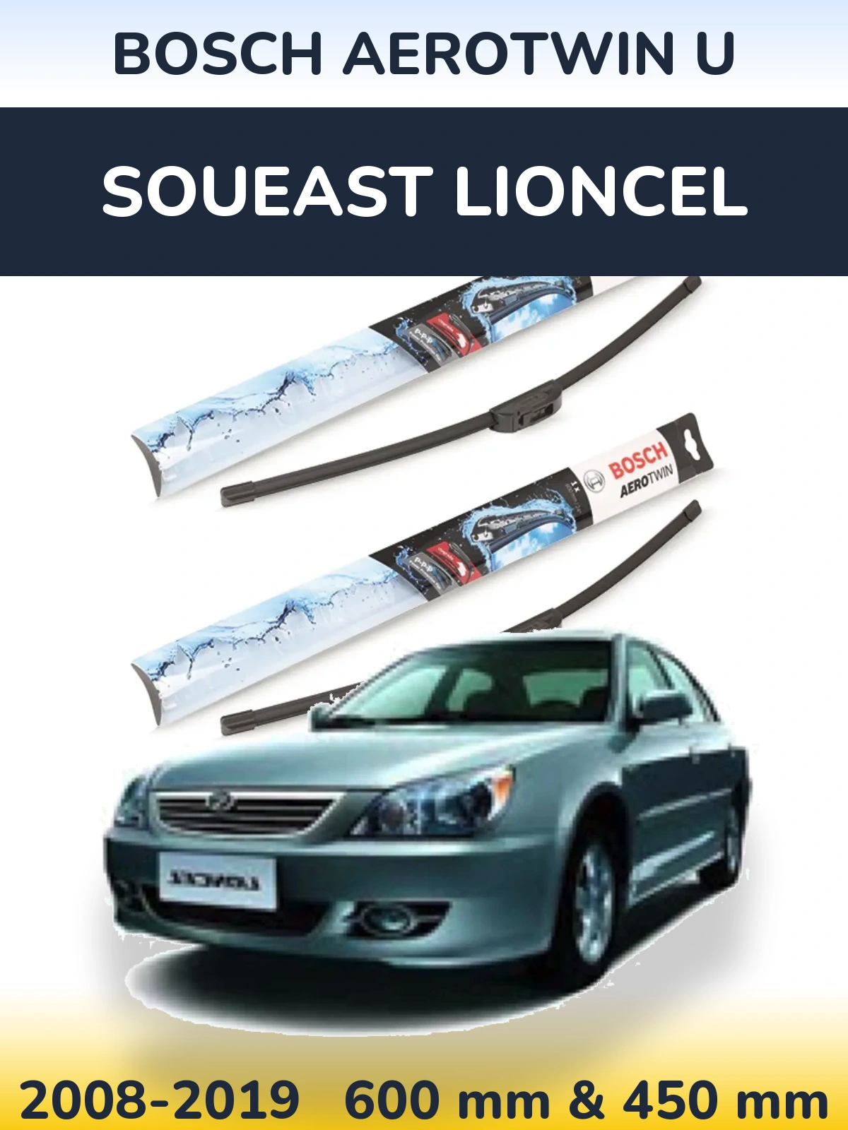 Front wiper blade set BOSCH AeroTwin U 600 & 450 mm for Soueast Lioncel 2008-2019