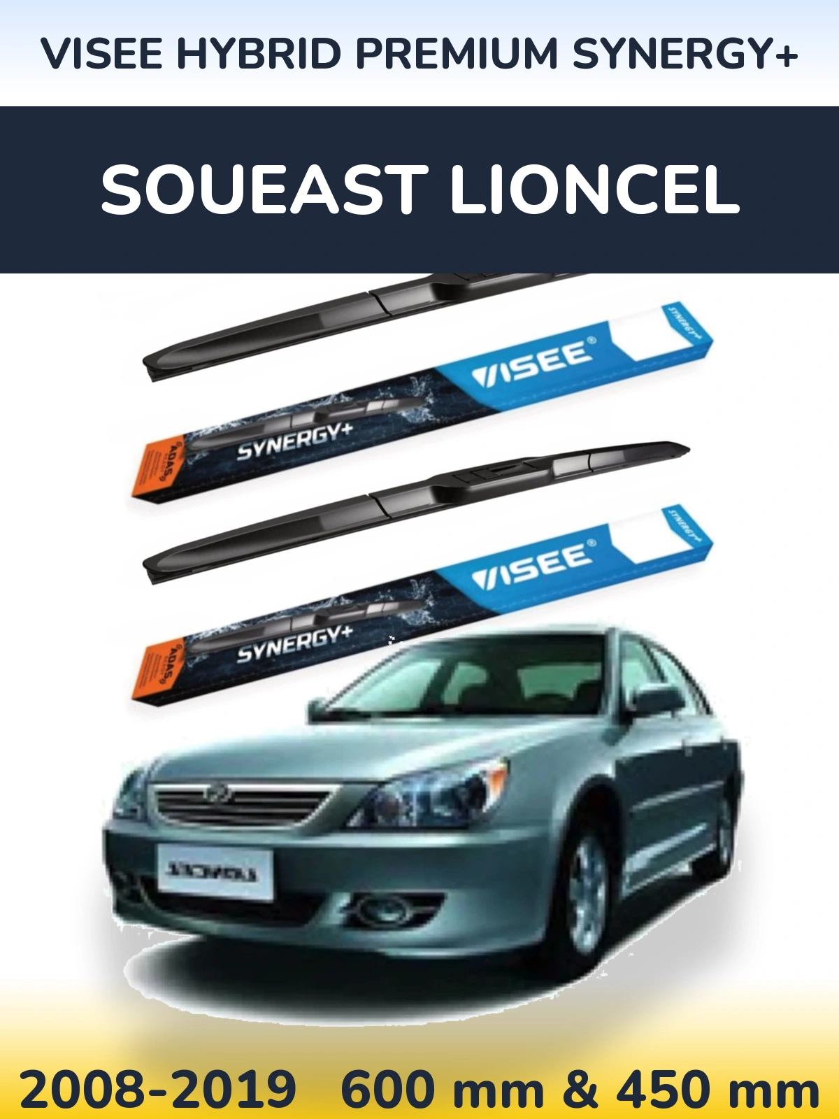 Front wiper blade set VISEE HYBRID PREMIUM SYNERGY+ 600 & 450 mm for Soueast Lioncel 2008-2019