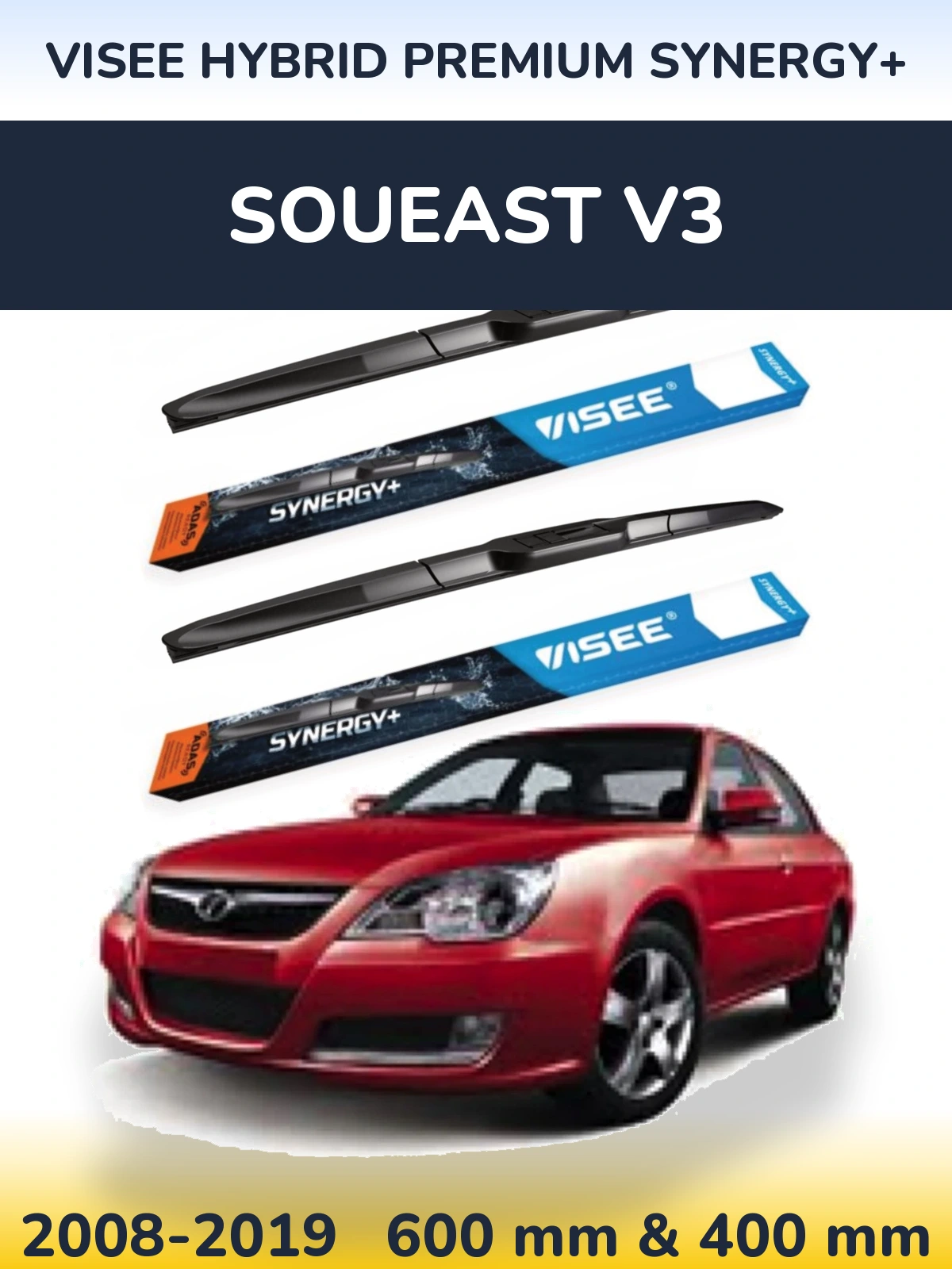 Front wiper blade set VISEE HYBRID PREMIUM SYNERGY+ 600 & 400 mm for Soueast V3 2008-2019