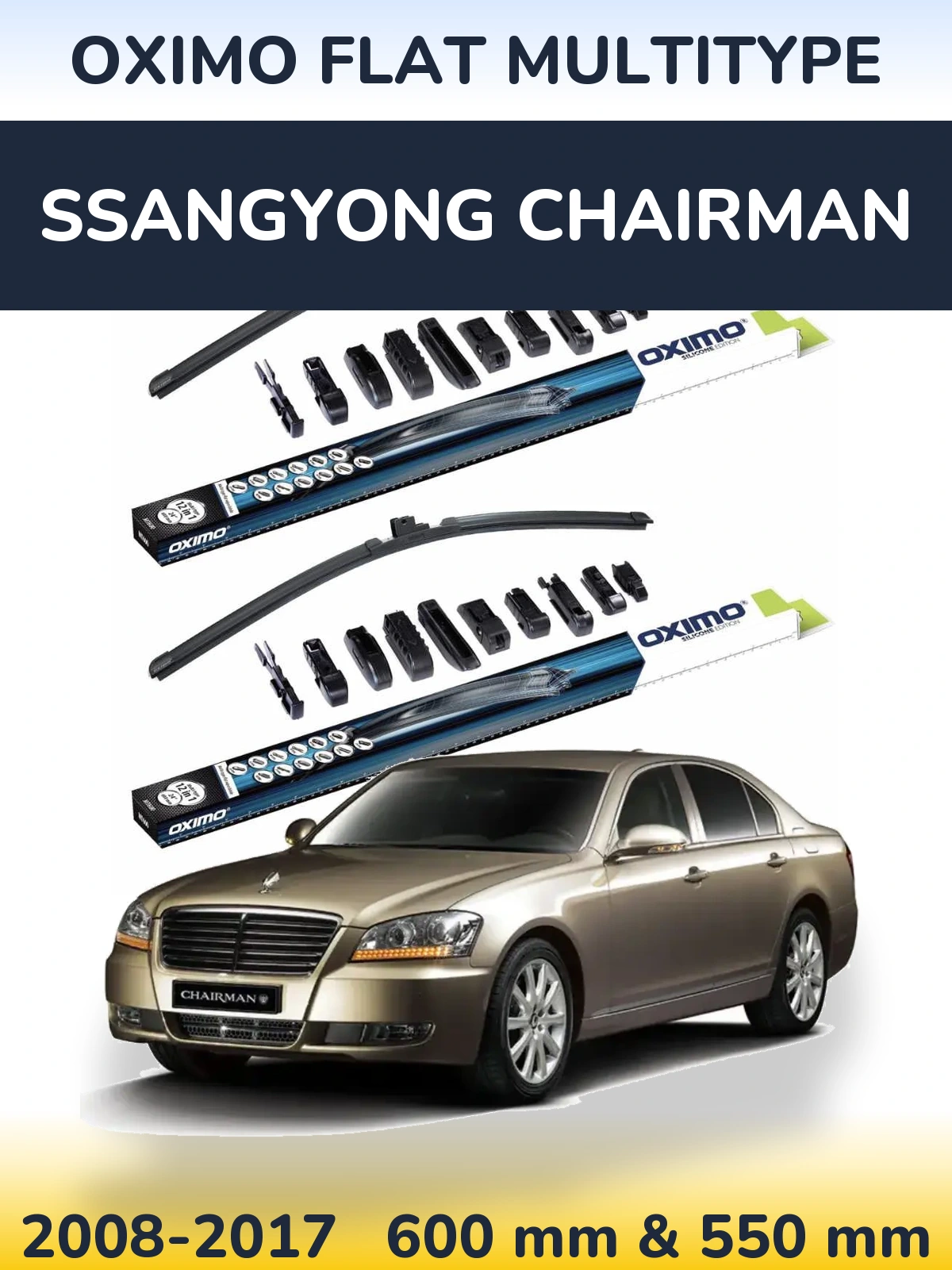Front wiper blade set Oximo Flat MultiTypee 600 & 550 mm for SsangYong Chairman 2008-2017