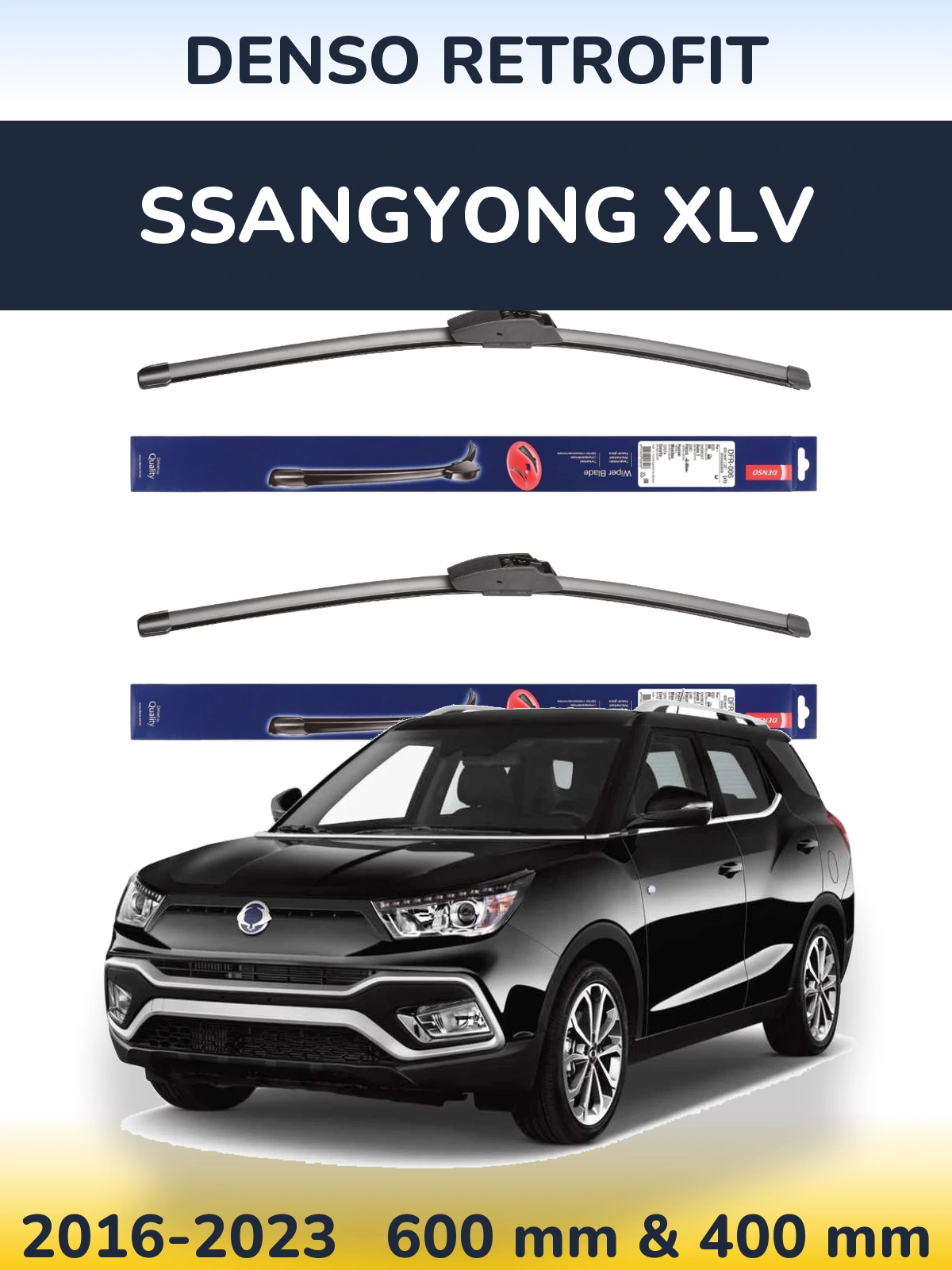 Front wiper blade set Denso Retrofit 600 & 400 mm for SsangYong XLV 2016-2023