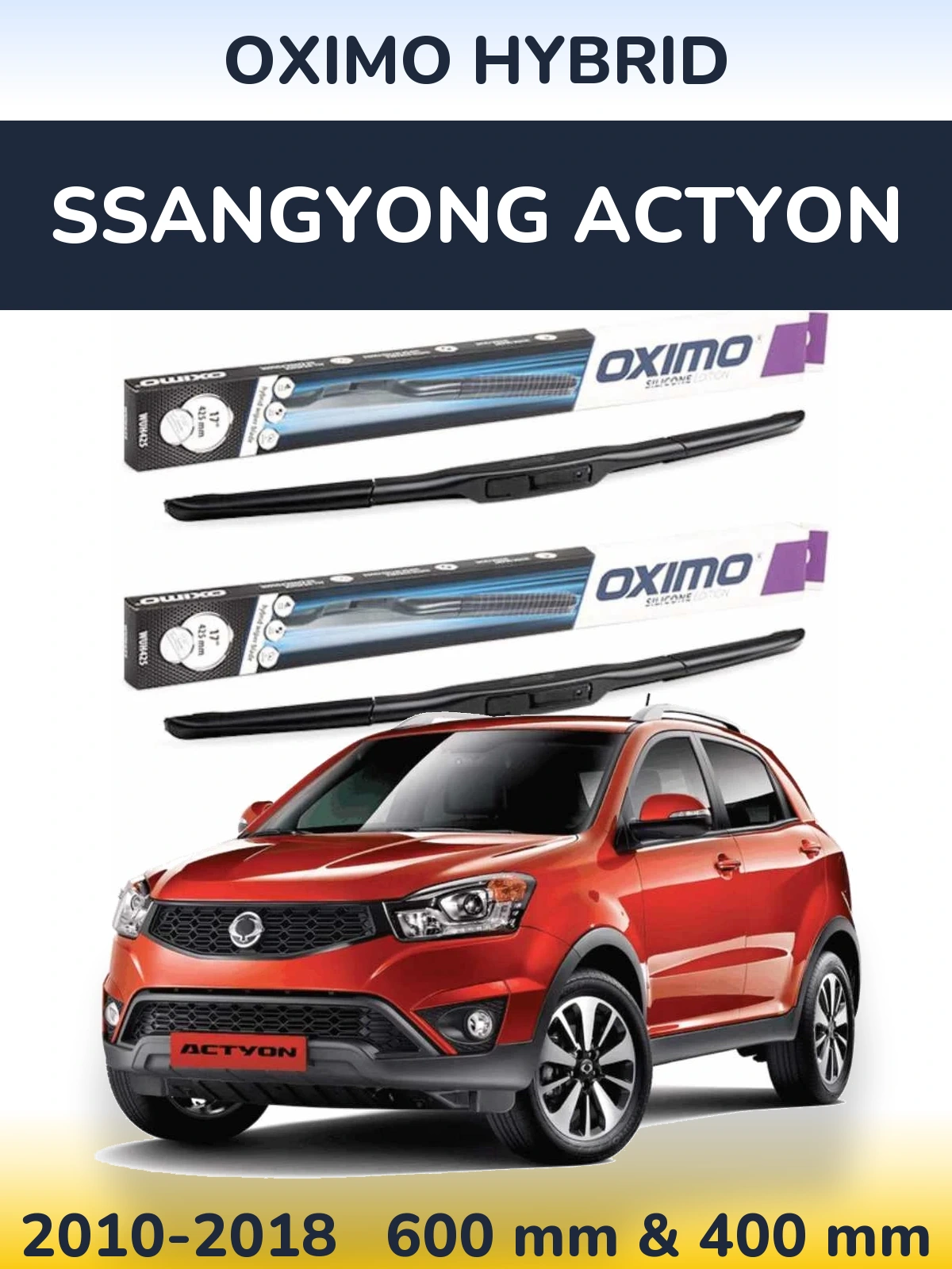Комплект передних дворников Oximo Hybrid 600 & 400 мм для SsangYong Actyon 2010-2018