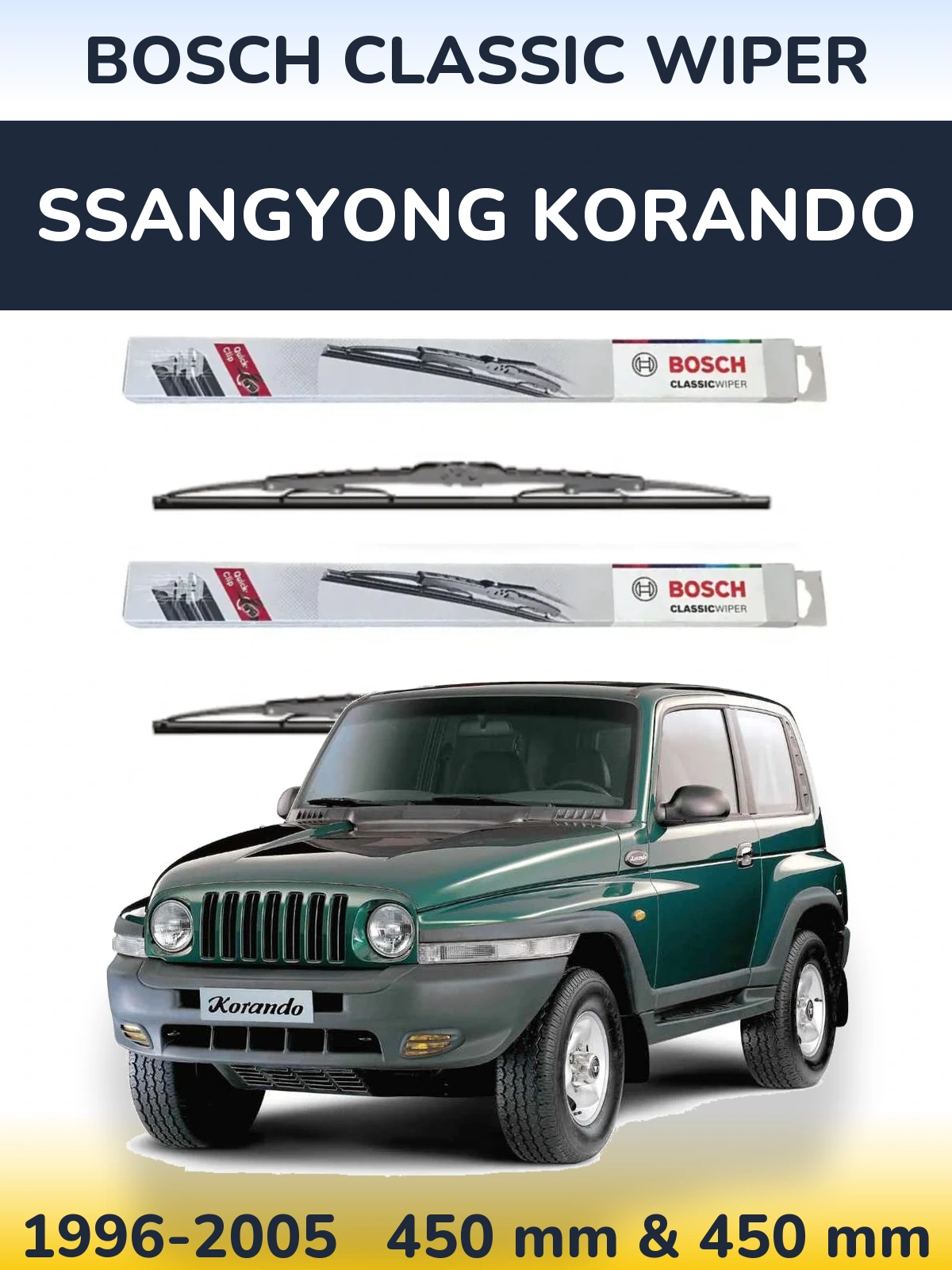 Комплект передних дворников BOSCH Classic Wiper 450 & 450 мм для SsangYong Korando 1996-2005