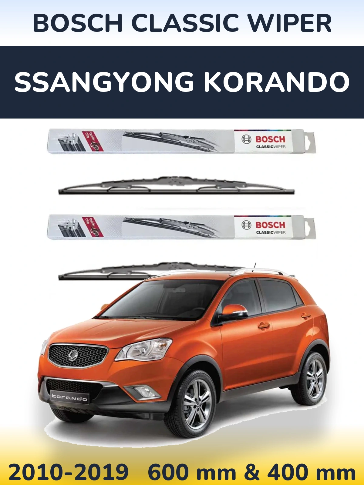 Комплект передніх щіток BOSCH Classic Wiper 600 & 400 мм для SsangYong Korando 2010-2019