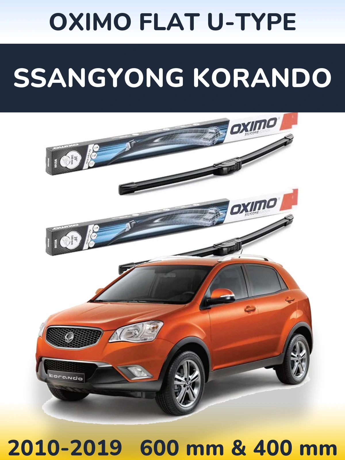 Front wiper blade set Oximo Flat U-type 600 & 400 mm for SsangYong Korando 2010-2019