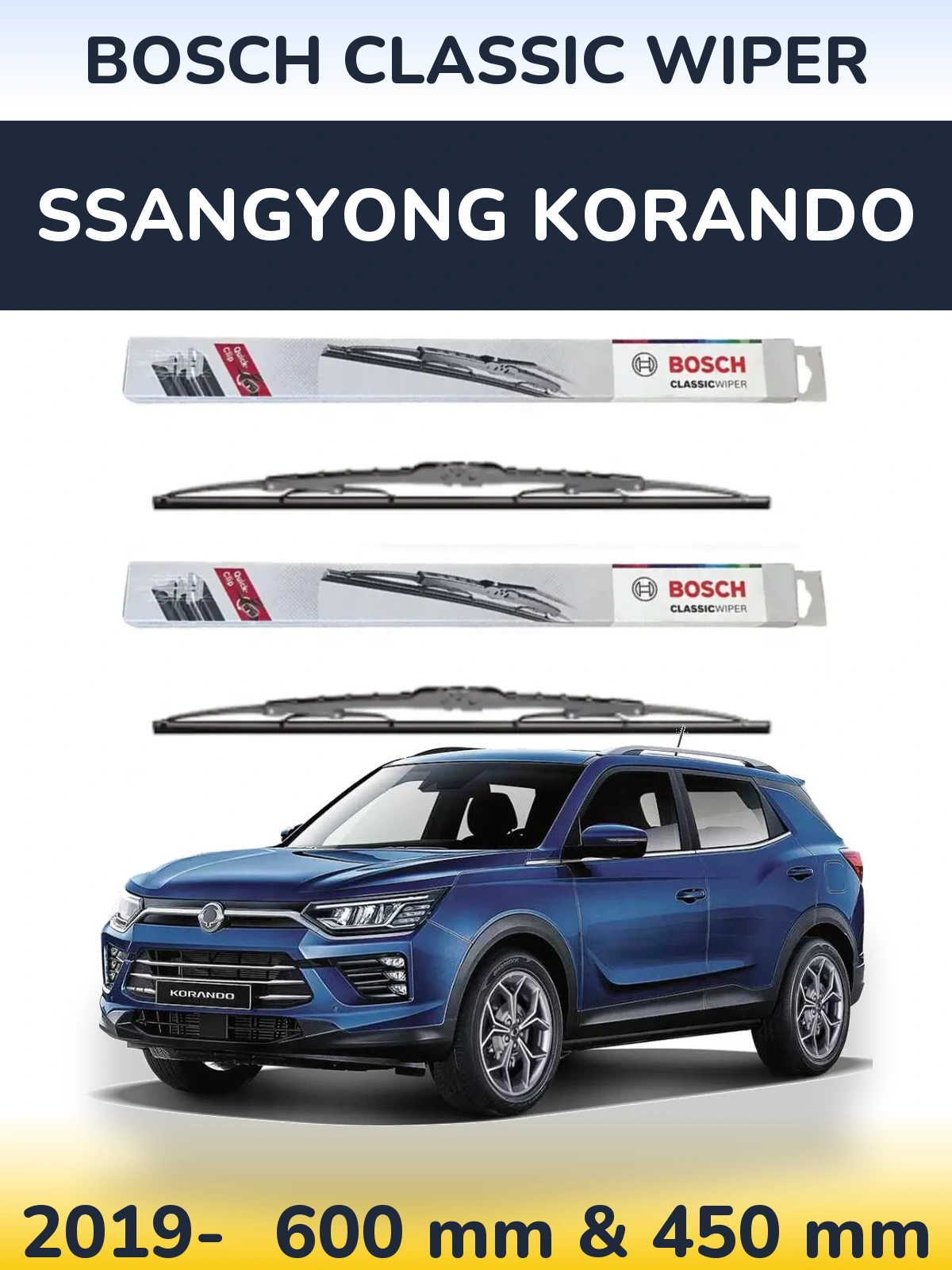 Front wiper blade set BOSCH Classic Wiper 600 & 450 mm for SsangYong Korando 2019-2026