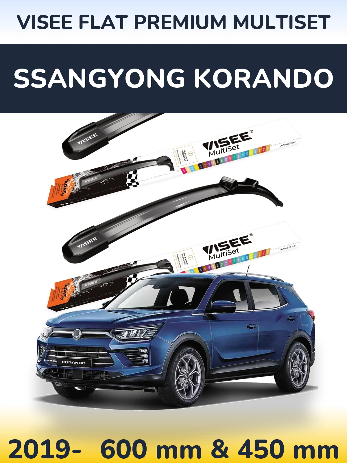 Front wiper blade set VISEE FLAT PREMIUM MultiSet 600 & 450 mm for SsangYong Korando 2019-2026