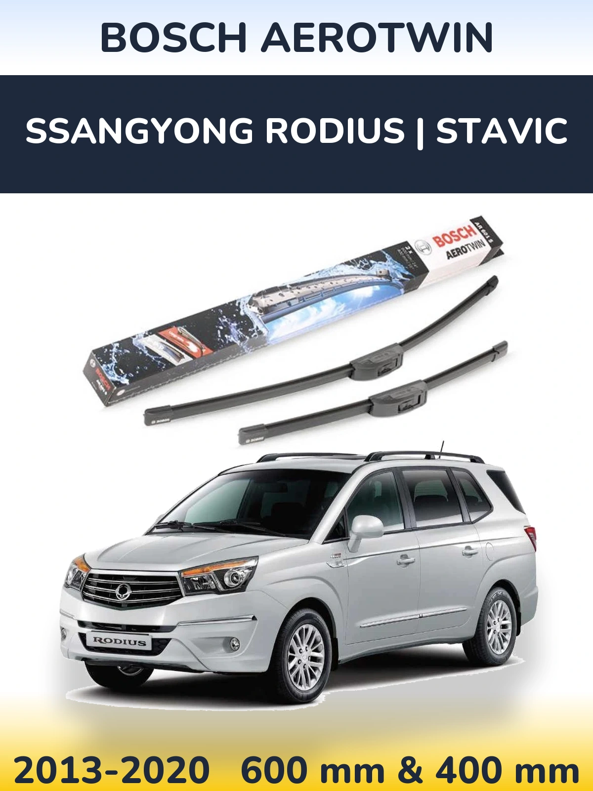 Комплект передніх щіток BOSCH AeroTwin 600 & 400 мм для SsangYong Rodius | Stavic 2013-2020