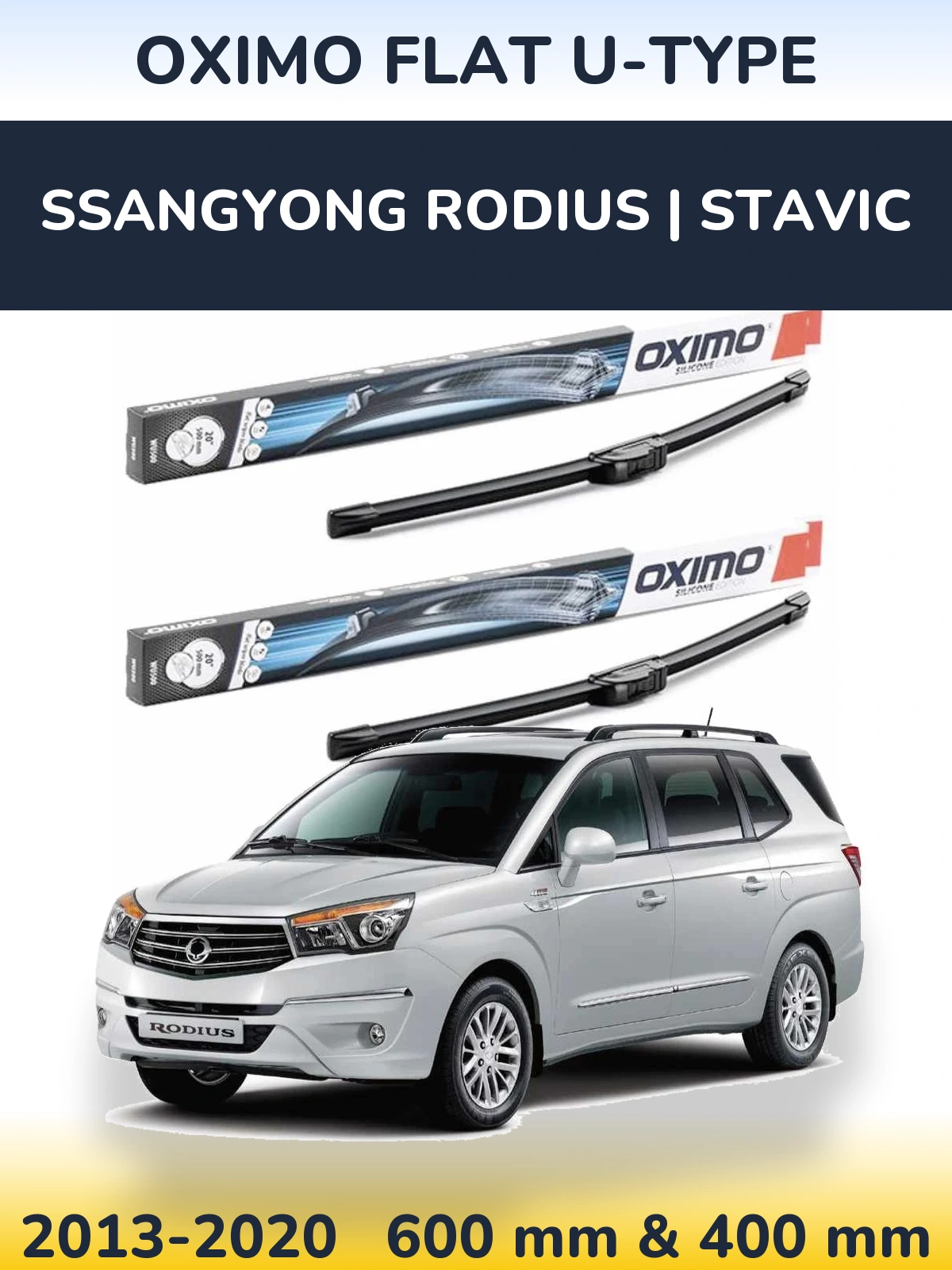 Комплект передніх щіток Oximo Flat U-type 600 & 400 мм для SsangYong Rodius | Stavic 2013-2020