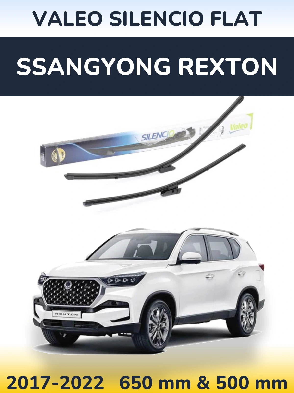 Front wiper blade set Valeo Silencio Flat 630 & 500 mm for SsangYong Rexton 2017-2022