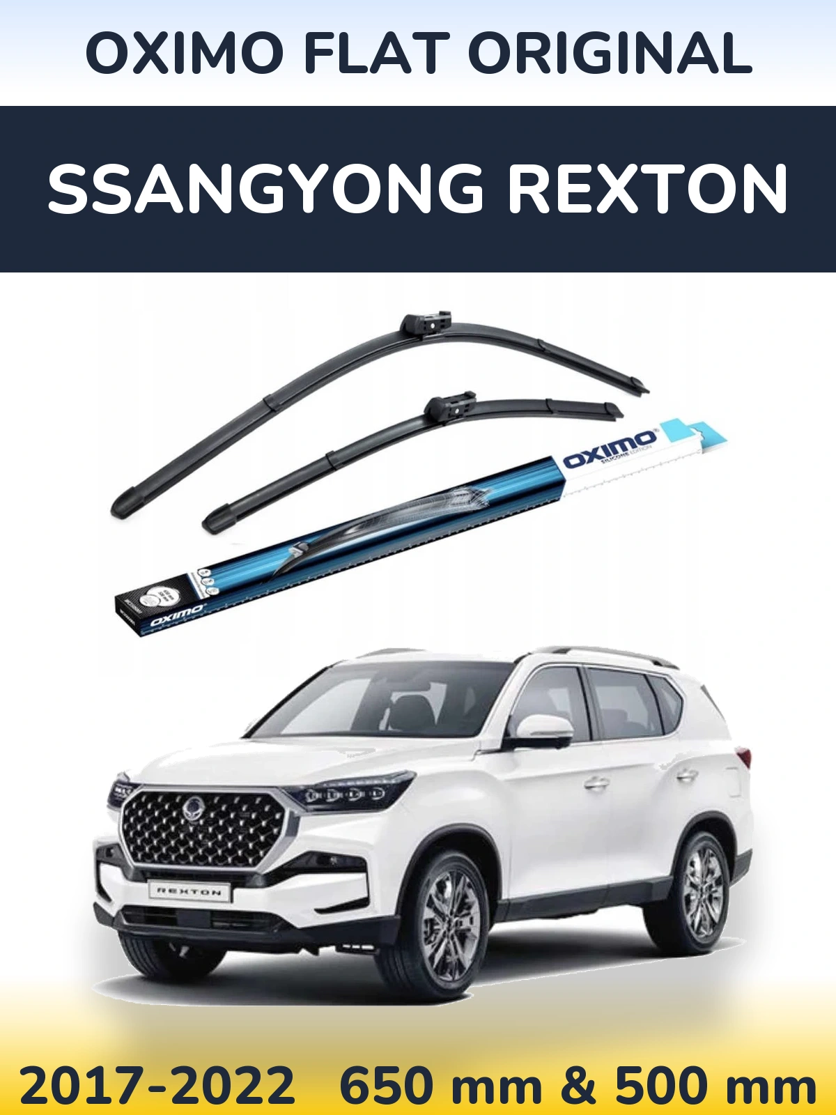 Front wiper blade set Oximo Flat Original 650 & 500 mm for SsangYong Rexton 2017-2022