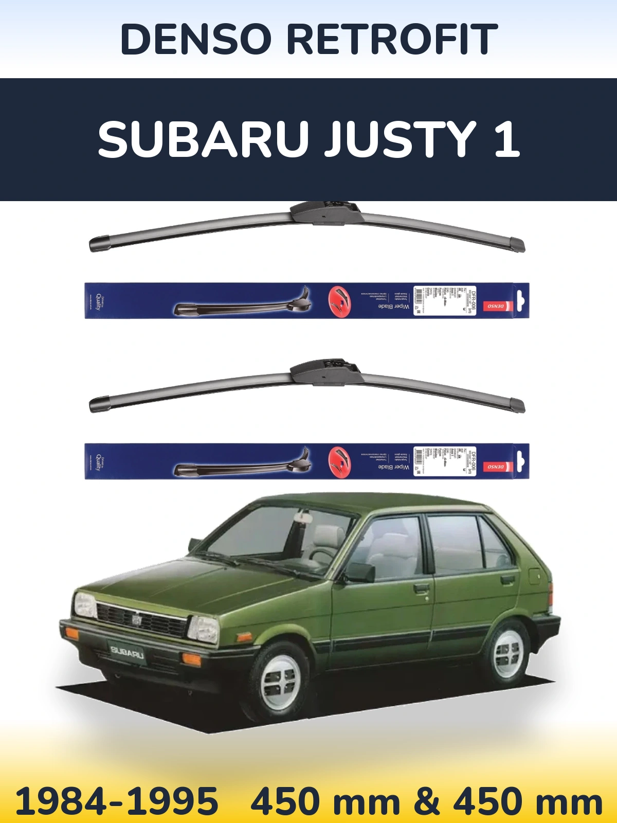 Front wiper blade set Denso Retrofit 450 & 450 mm for Subaru Justy 1 1984-1995