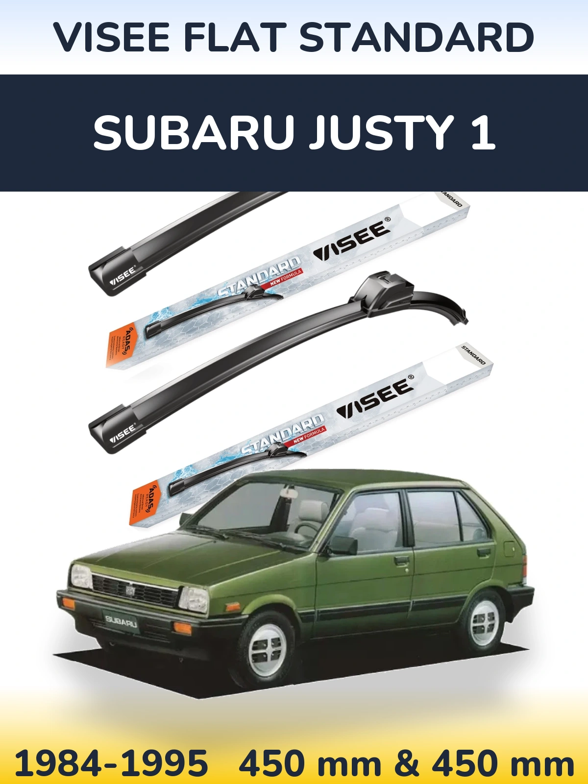 Front wiper blade set VISEE FLAT STANDARD 450 & 450 mm for Subaru Justy 1 1984-1995