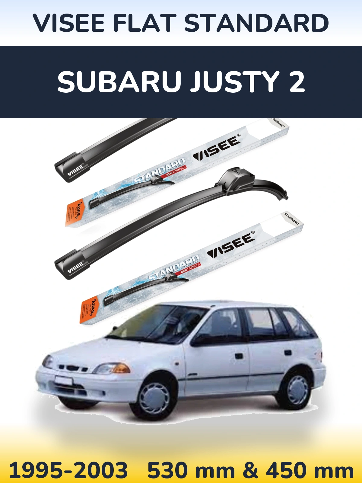 Front wiper blade set VISEE FLAT STANDARD 530 & 450 mm for Subaru Justy 2 1995-2003