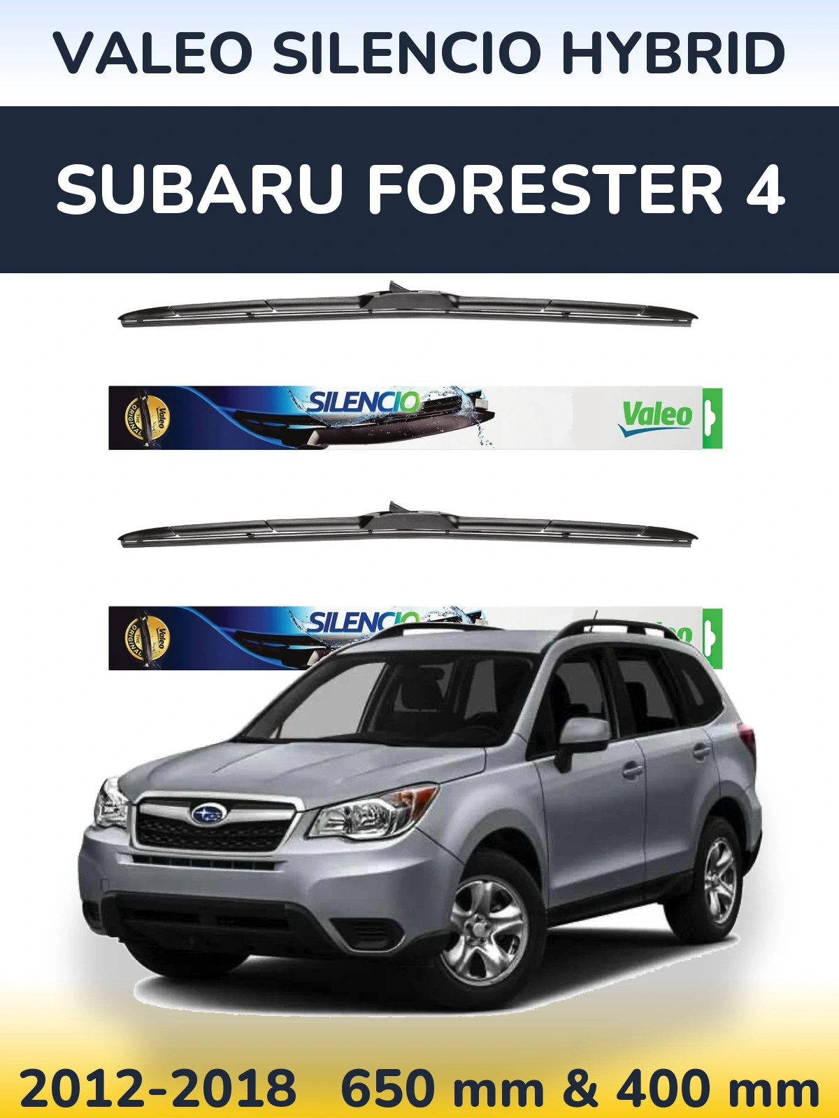 Front wiper blade set Valeo Silencio Hybrid 650 & 400 mm for Subaru Forester 4 2012-2018