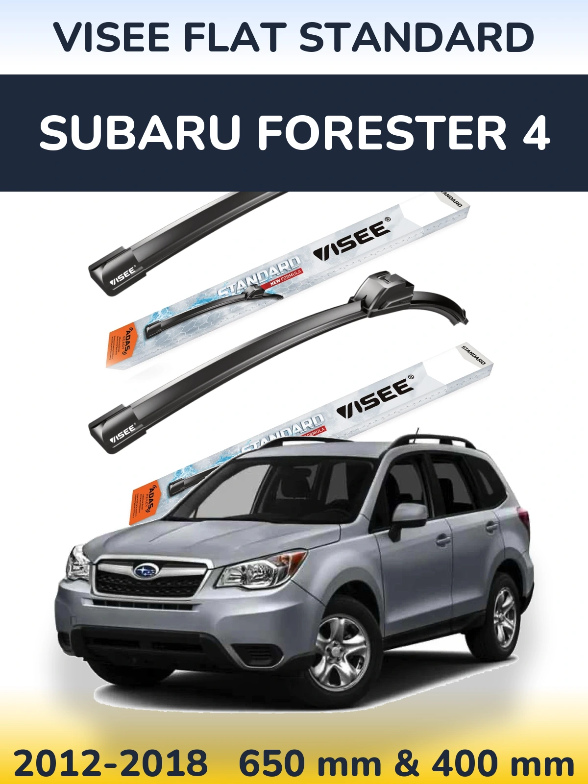 Front wiper blade set VISEE FLAT STANDARD 650 & 400 mm for Subaru Forester 4 2012-2018