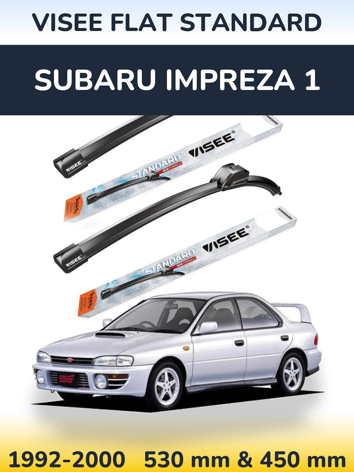 Комплект передних дворников VISEE FLAT STANDARD 530 & 450 мм для Subaru Impreza 1 1992-2000