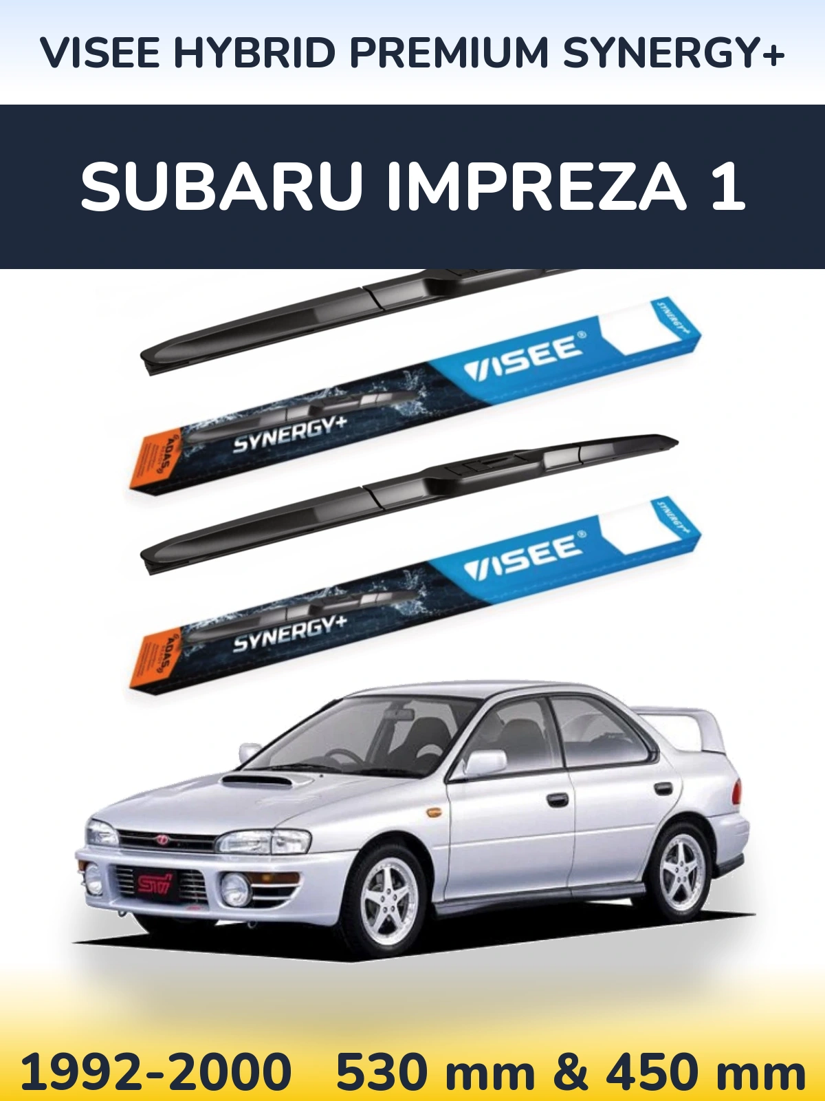Front wiper blade set VISEE HYBRID PREMIUM SYNERGY+ 530 & 450 mm for Subaru Impreza 1 1992-2000