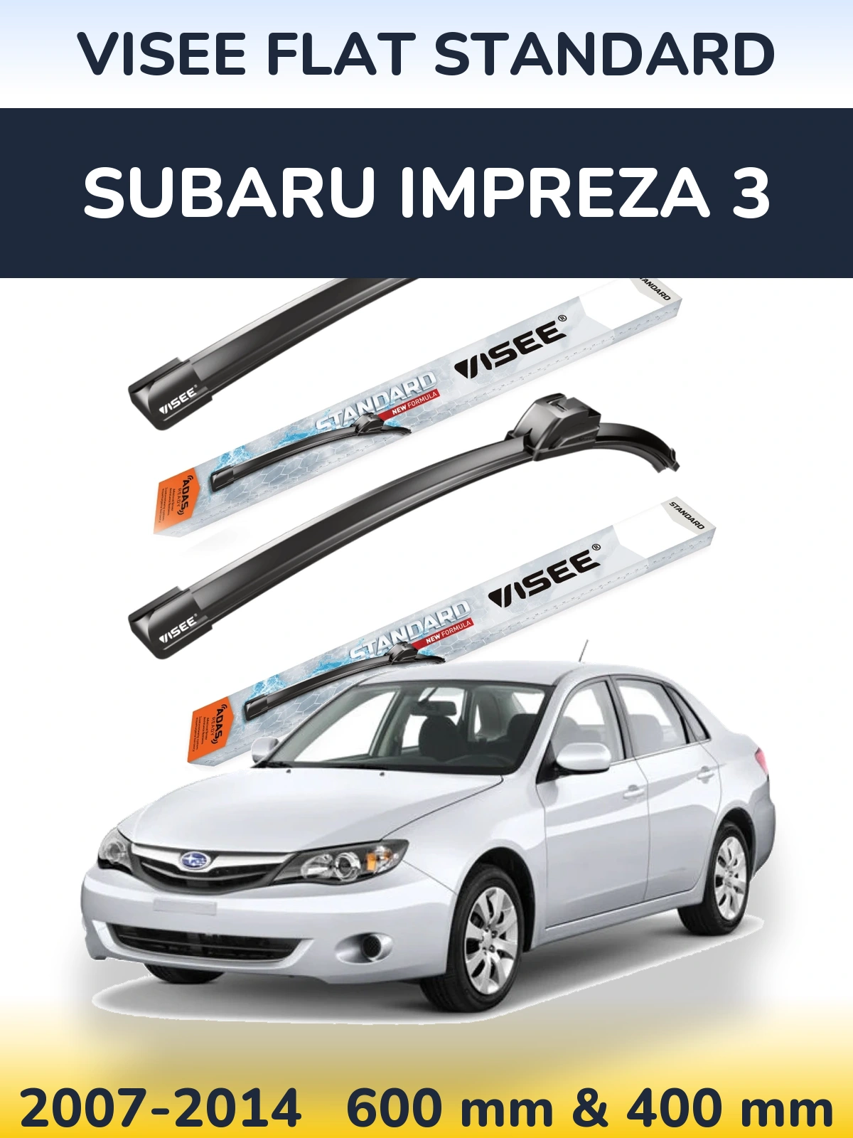 Комплект передних дворников VISEE FLAT STANDARD 600 & 400 мм для Subaru Impreza 3 2007-2014