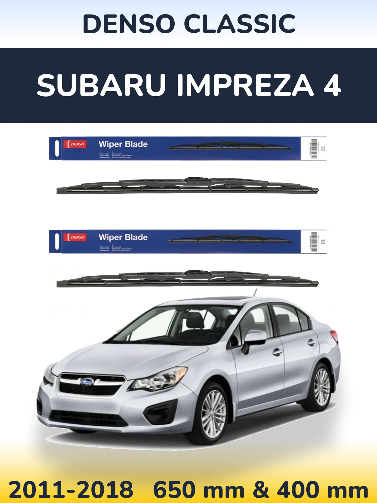 Front wiper blade set Denso Classic 650 & 400 mm for Subaru Impreza 4 2011-2018