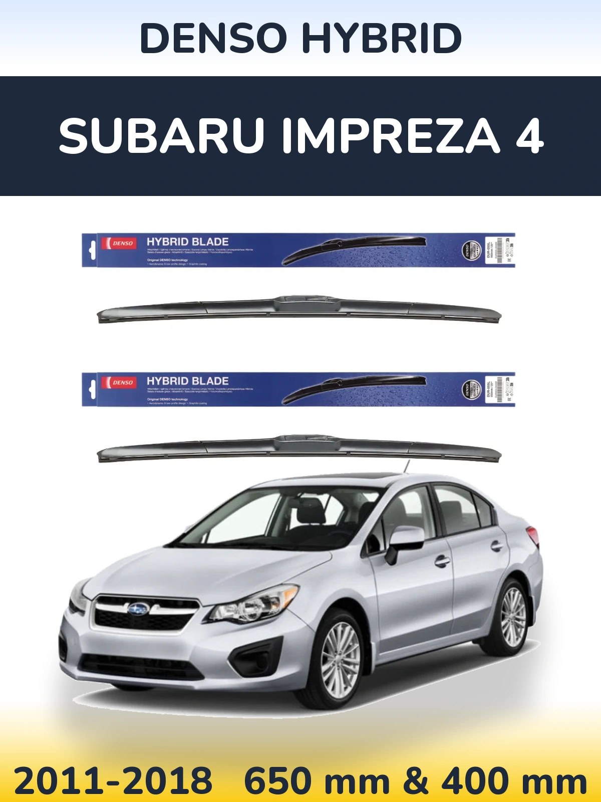 Front wiper blade set Denso Hybrid 650 & 400 mm for Subaru Impreza 4 2011-2018