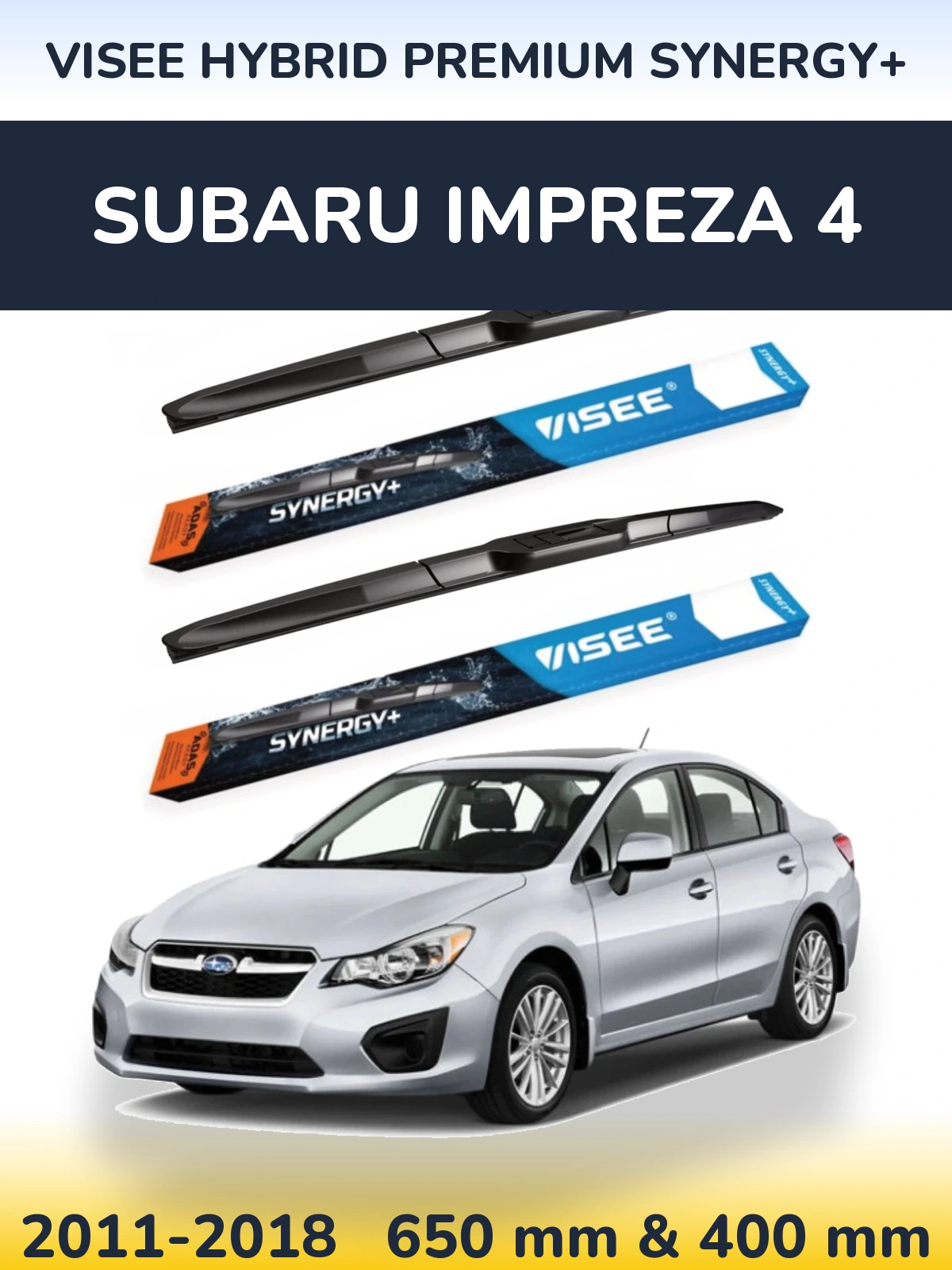 Front wiper blade set VISEE HYBRID PREMIUM SYNERGY+ 650 & 400 mm for Subaru Impreza 4 2011-2018
