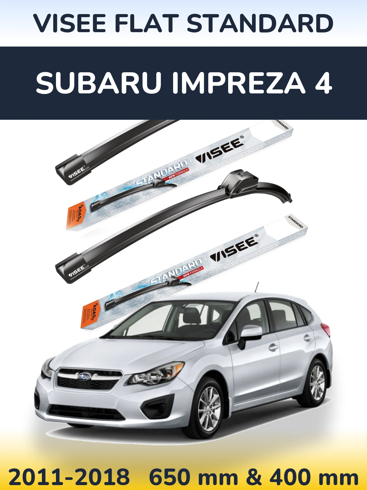 Front wiper blade set VISEE FLAT STANDARD 650 & 400 mm for Subaru Impreza 4 2011-2018