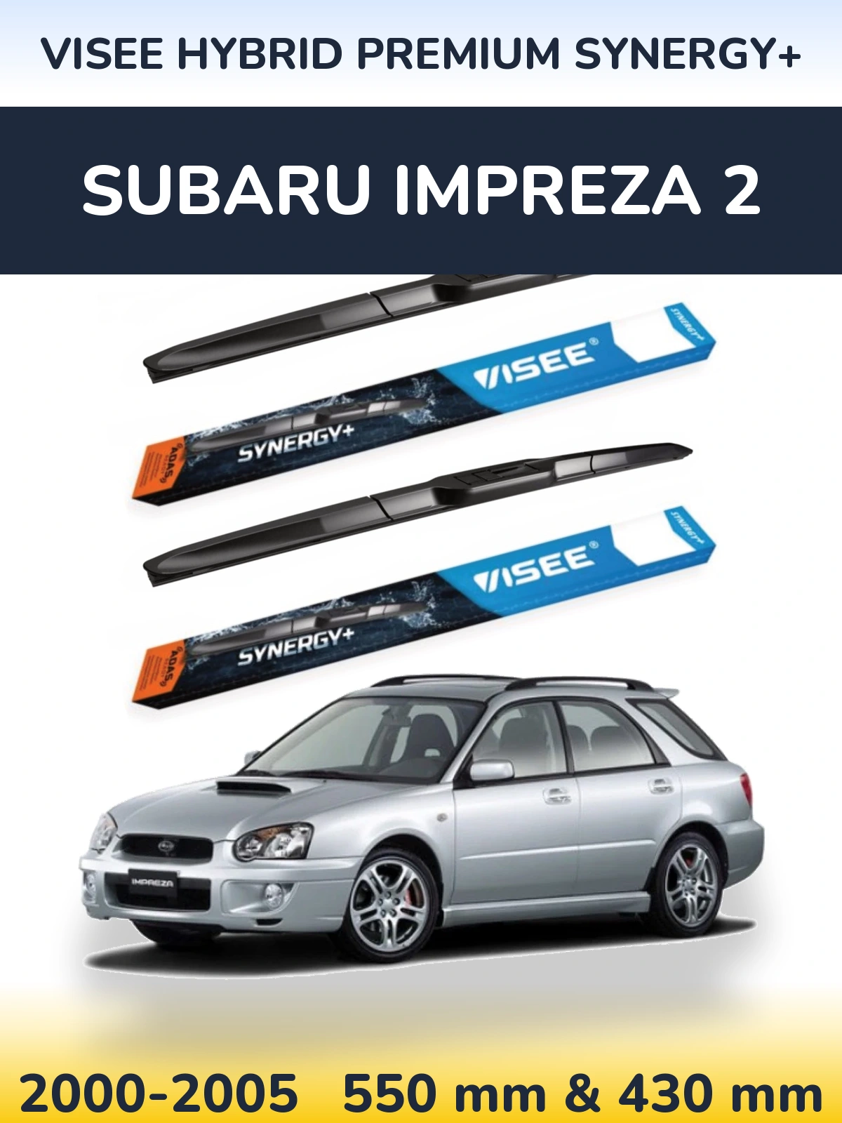 Front wiper blade set VISEE HYBRID PREMIUM SYNERGY+ 550 & 430 mm for Subaru Impreza 2 2000-2005