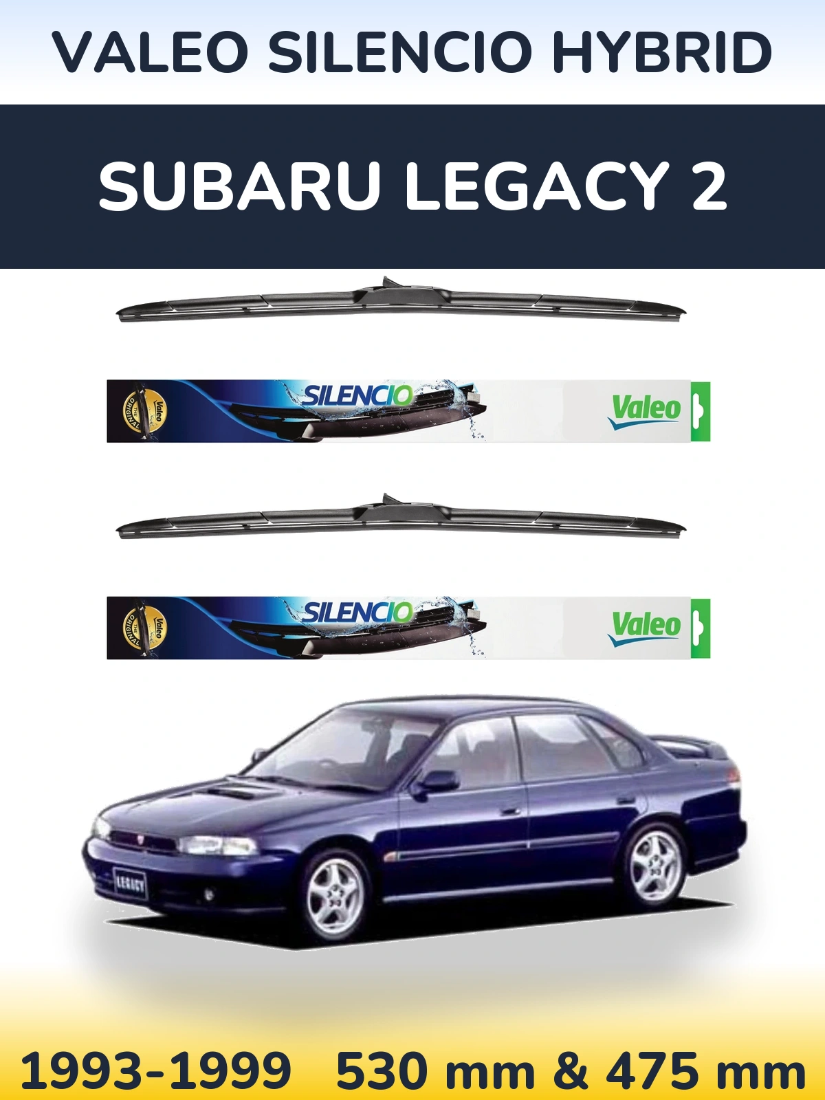 Комплект передних дворников Valeo Silencio Hybrid 530 & 475 мм для Subaru Legacy 2 1993-1999