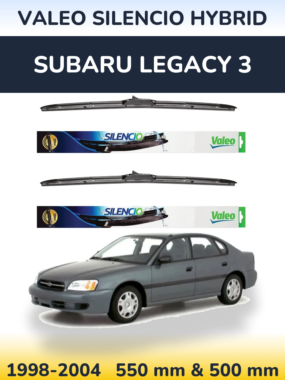 Front wiper blade set Valeo Silencio Hybrid 550 & 500 mm for Subaru Legacy 3 1998-2004