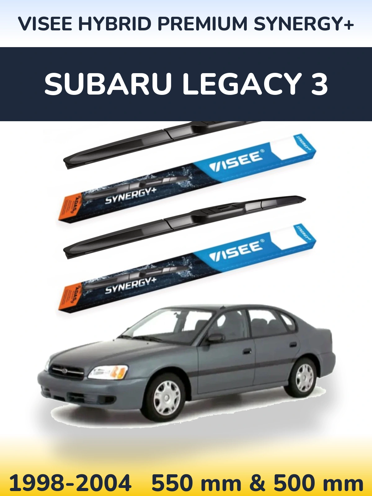 Front wiper blade set VISEE HYBRID PREMIUM SYNERGY+ 550 & 500 mm for Subaru Legacy 3 1998-2004