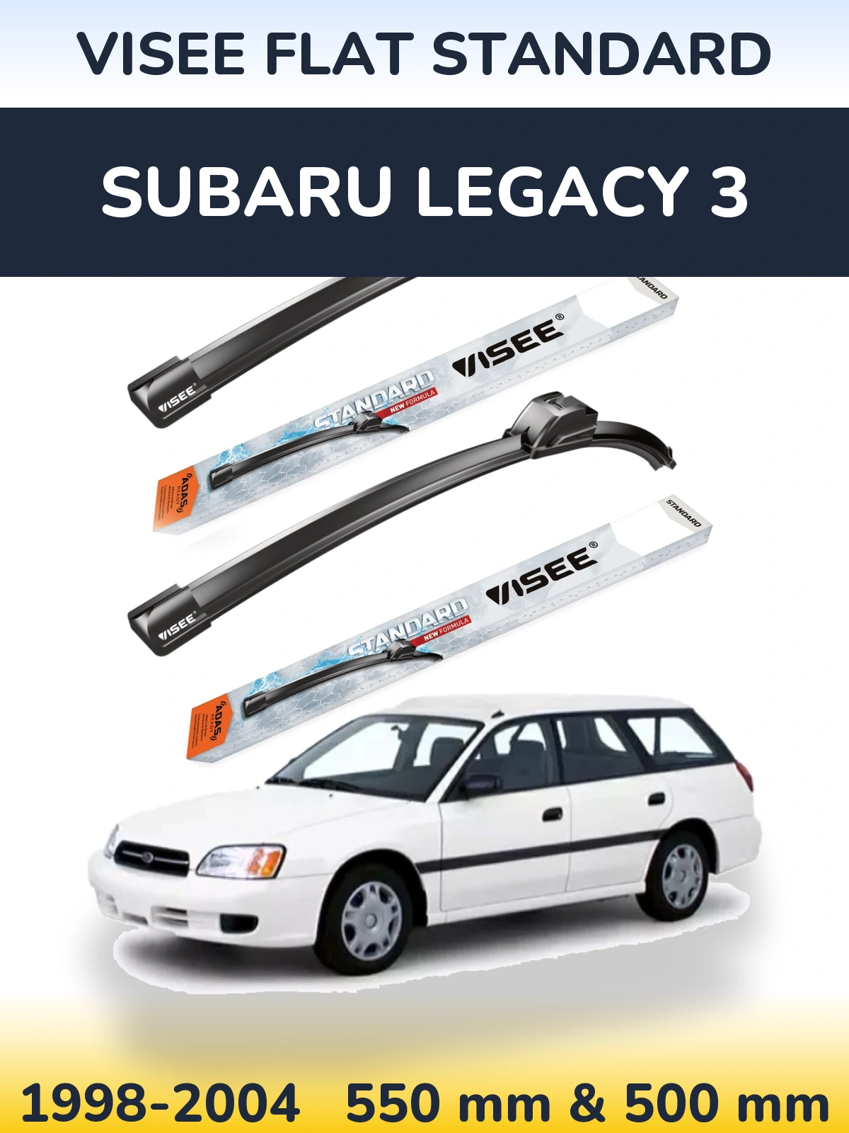 Front wiper blade set VISEE FLAT STANDARD 550 & 500 mm for Subaru Legacy 3 1998-2004