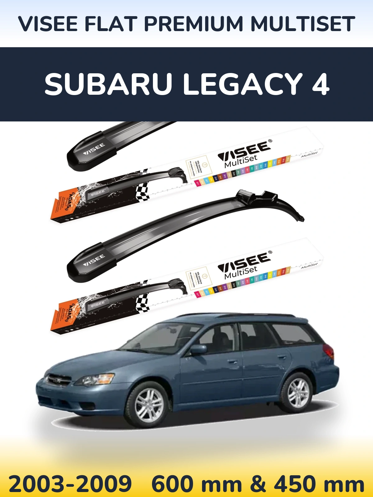 Front wiper blade set VISEE FLAT PREMIUM MultiSet 600 & 450 mm for Subaru Legacy 4 2003-2009