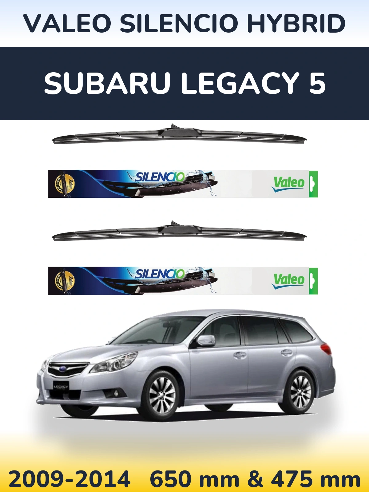 Комплект передних дворников Valeo Silencio Hybrid 650 & 475 мм для Subaru Legacy 5 2009-2014