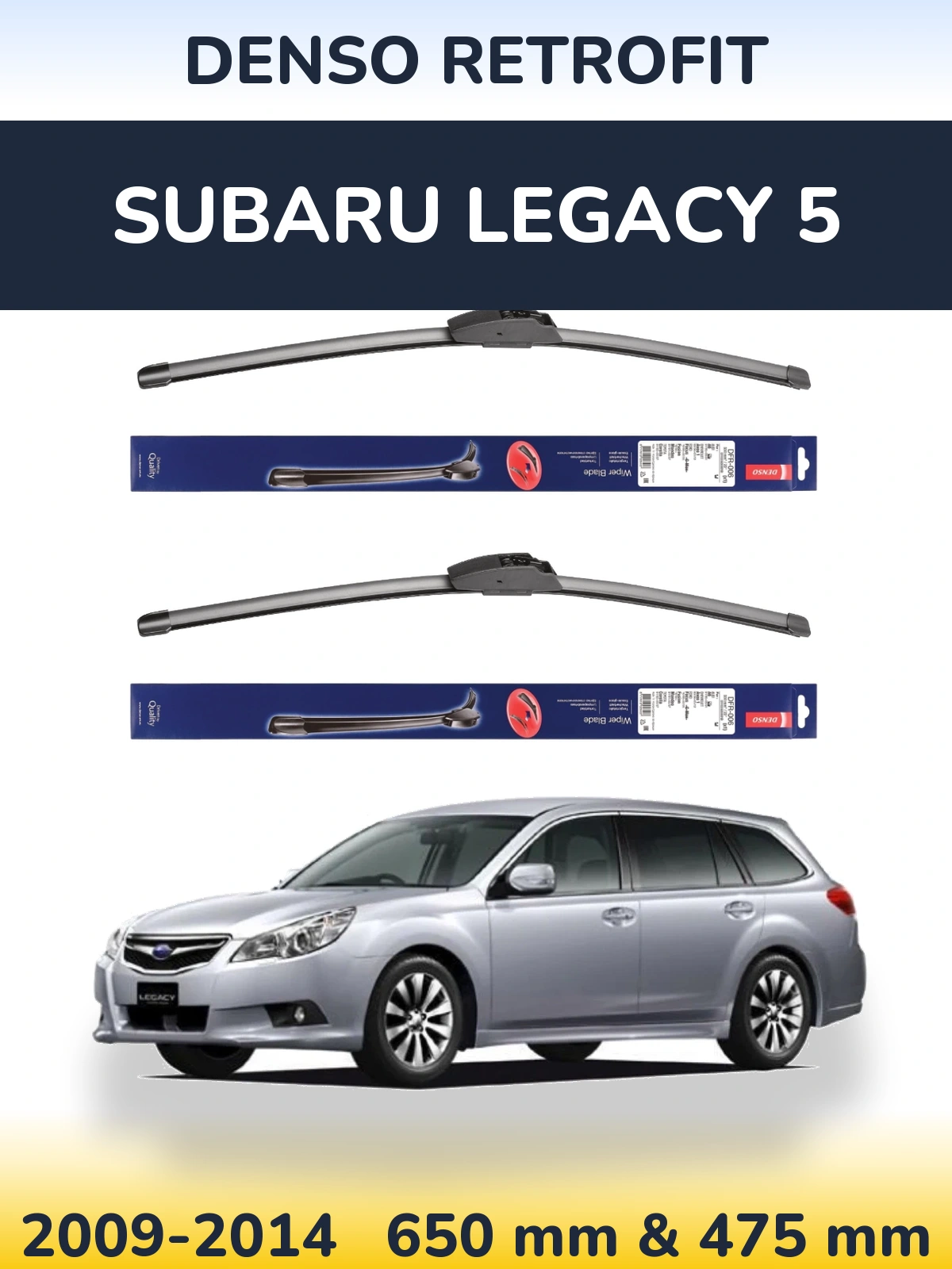 Front wiper blade set Denso Retrofit 650 & 475 mm for Subaru Legacy 5 2009-2014